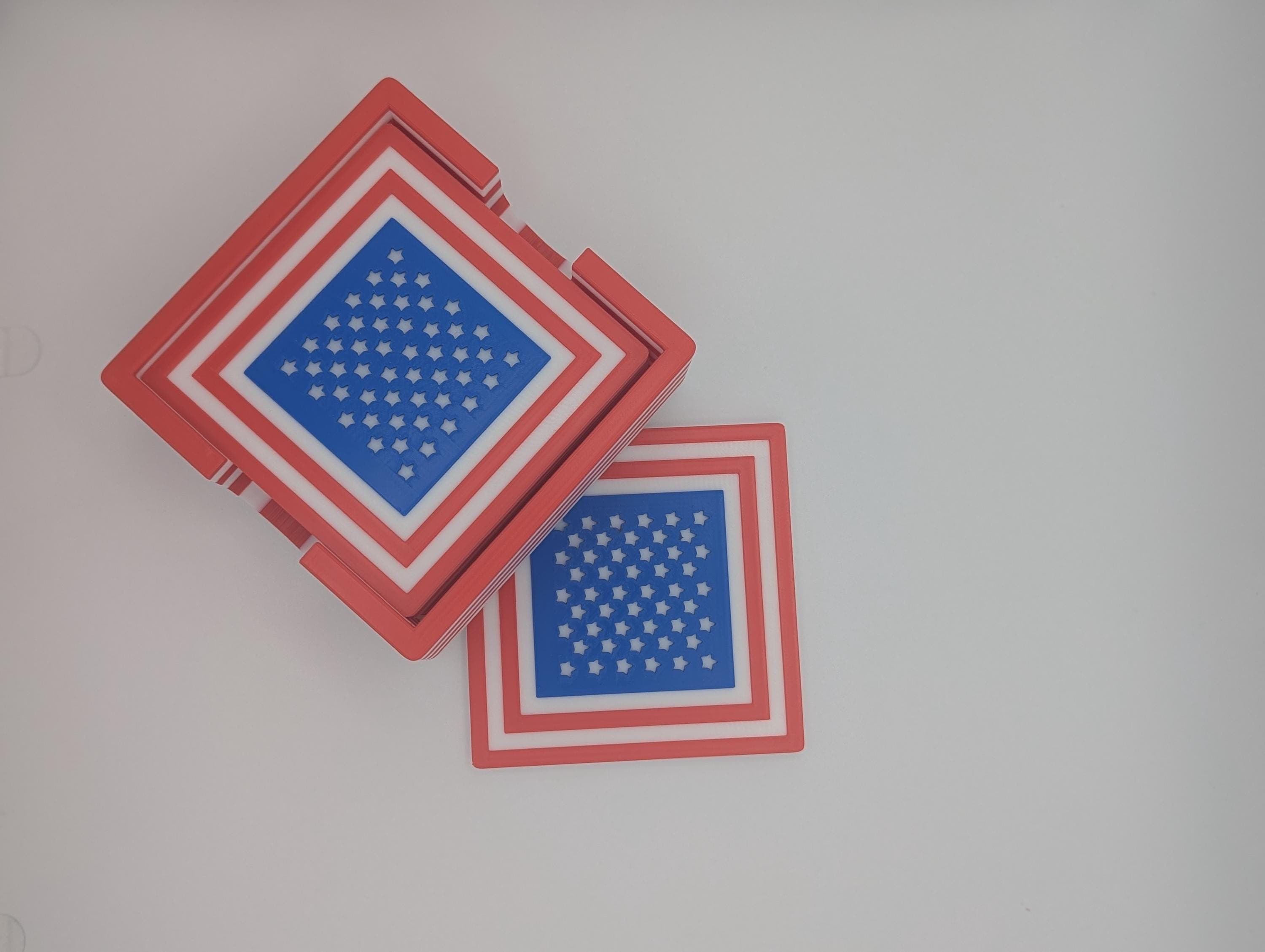 American Flag Coasters Set of 6 | USA Patriotic Drink Coasters | Fourth of July Decor | Hostess Gift | Red White Blue Home Decor - image 3