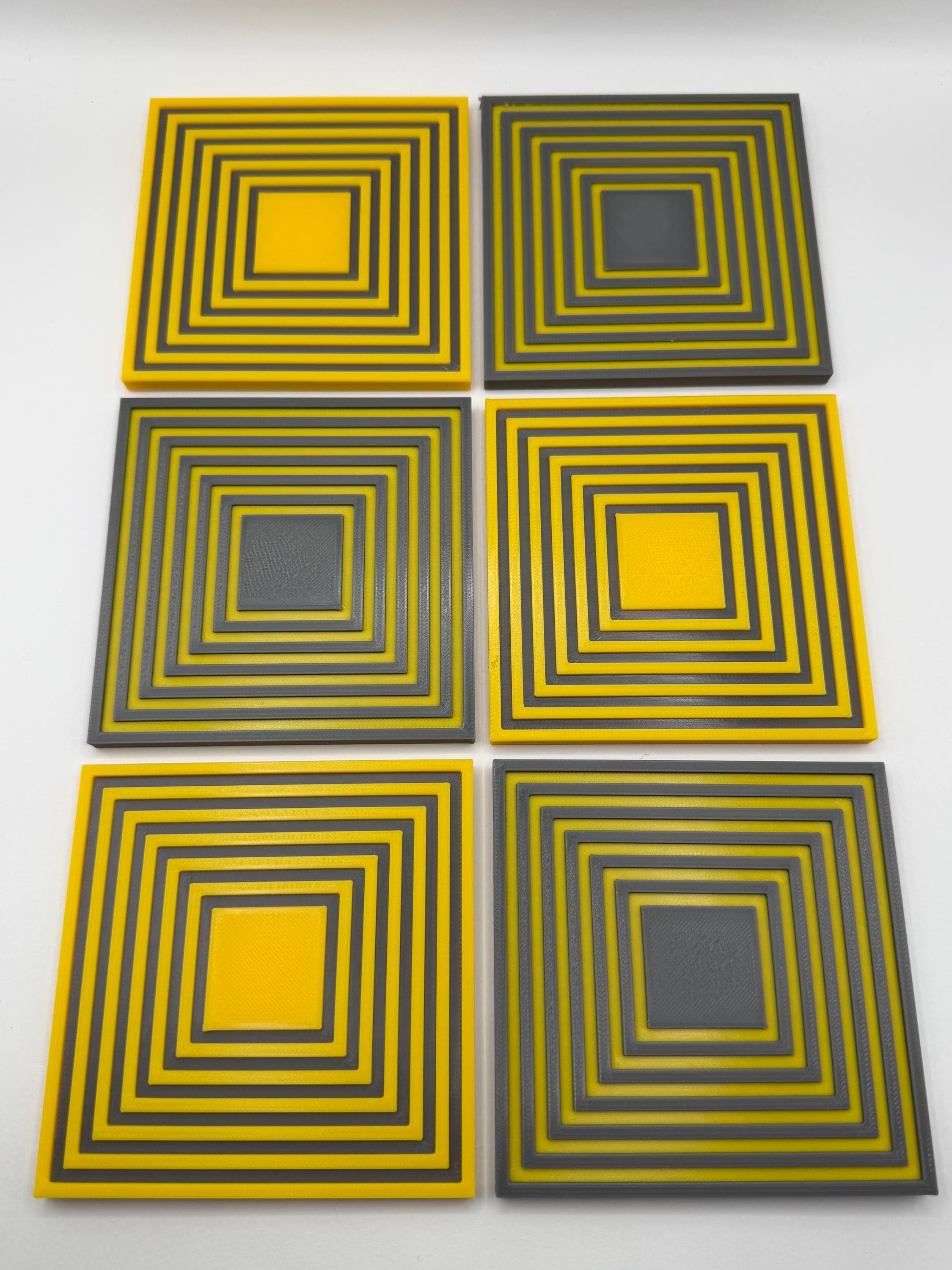 Geometric Coaster Set of 6 with Holder | Modern Yellow Gray 3D Printed Drink Coasters | Unique Minimalist Home Gift - image 3
