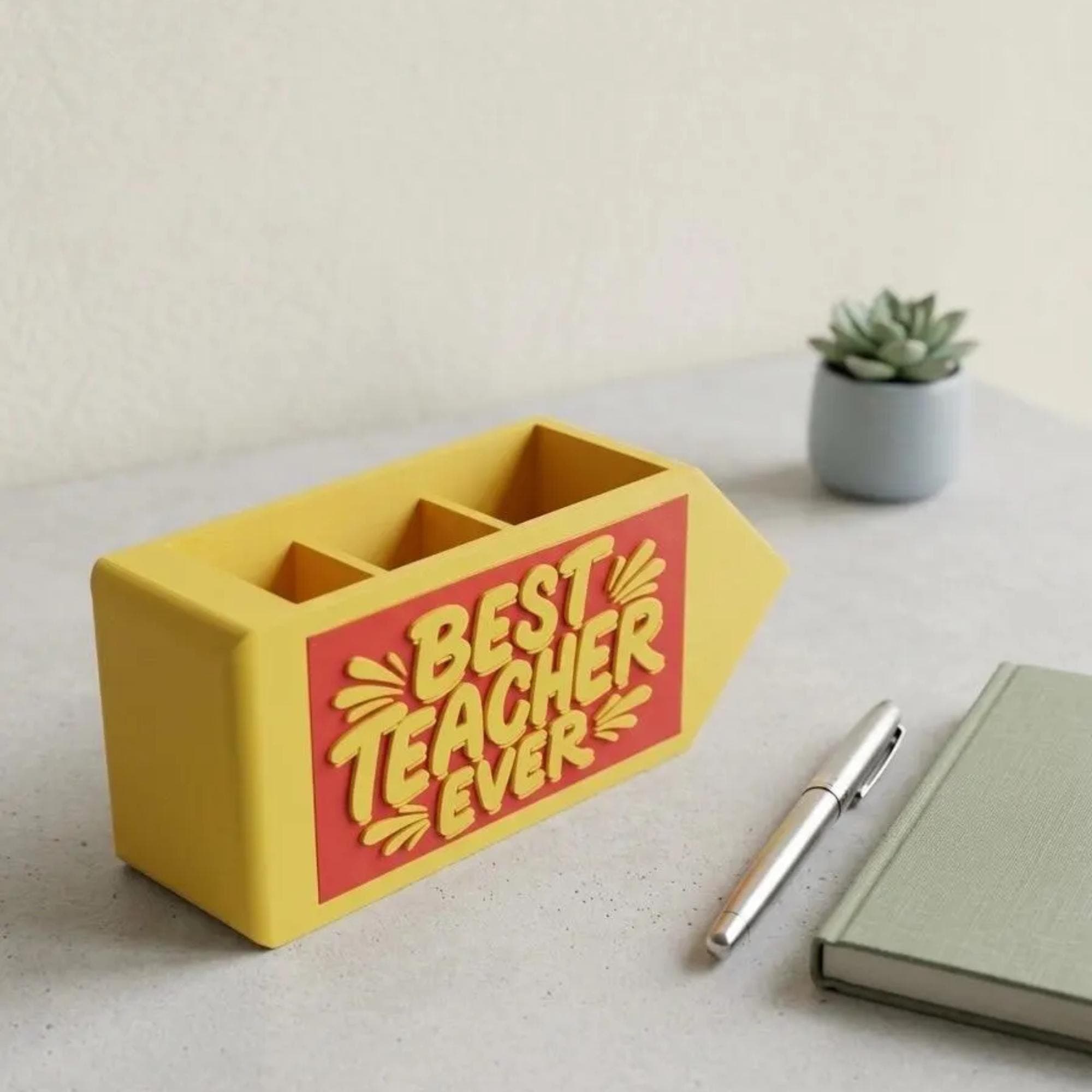 Pencil Shaped Teacher Desk Organizer Gift - Best Teacher Ever - Classroom Pen Holder - Teachers Appreciation - Unique Desk Organizer