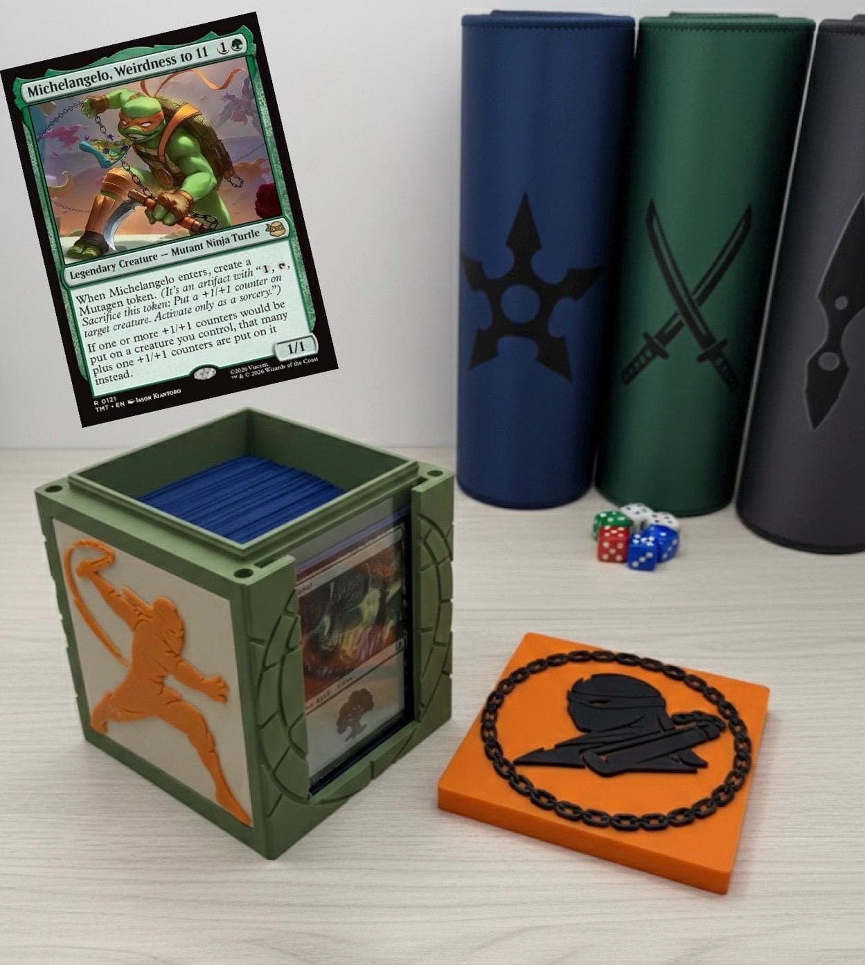 MTG EDH Deck Box | Orange Ninja Theme Deck Box Commander Showcase Display Slot with Toploader | Magnetic Top Gaming Cards Organizer