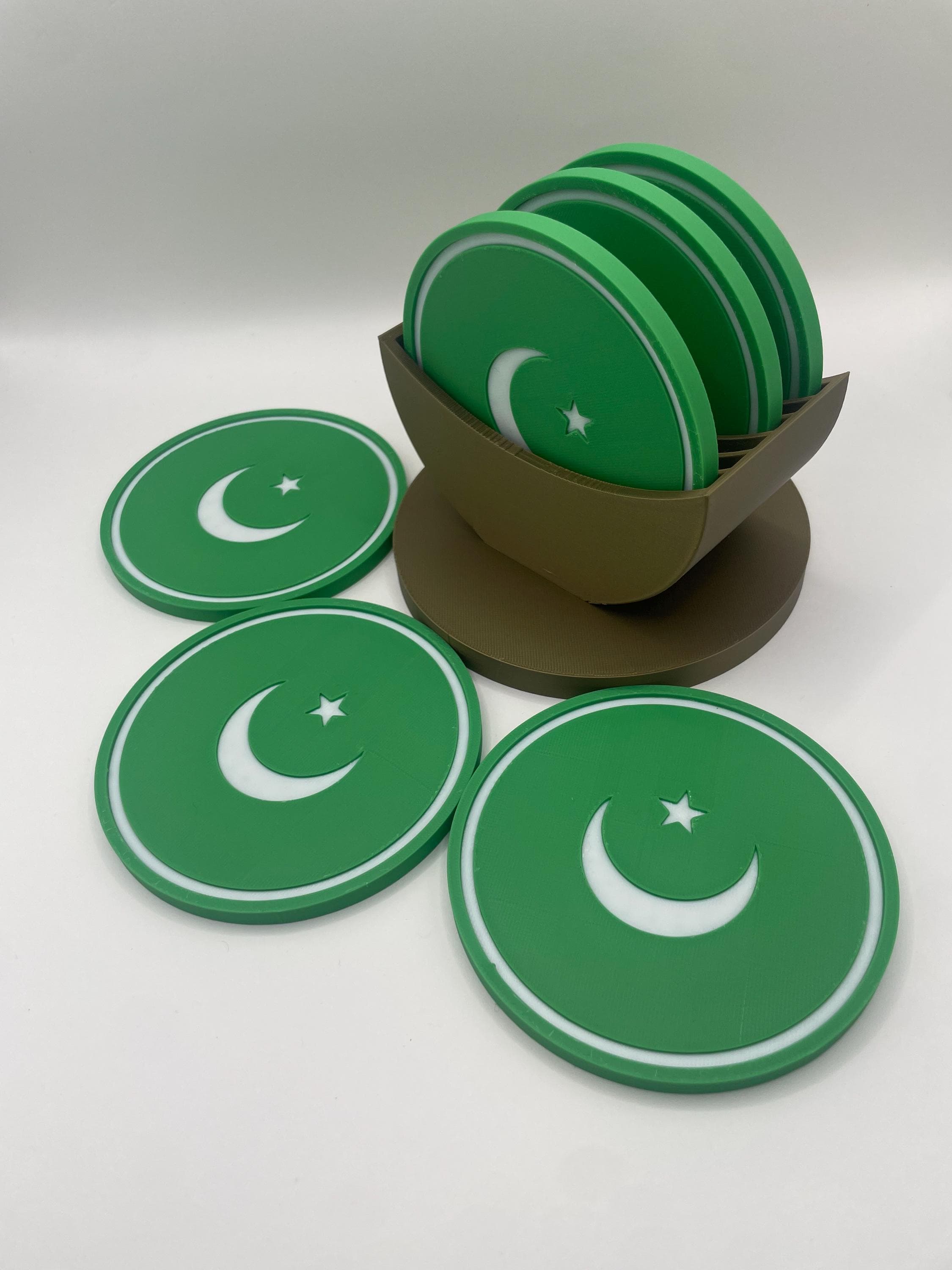 Pakistan Flag Coasters with Crescent Moon and Star | Set of 6 | Housewarming Gift