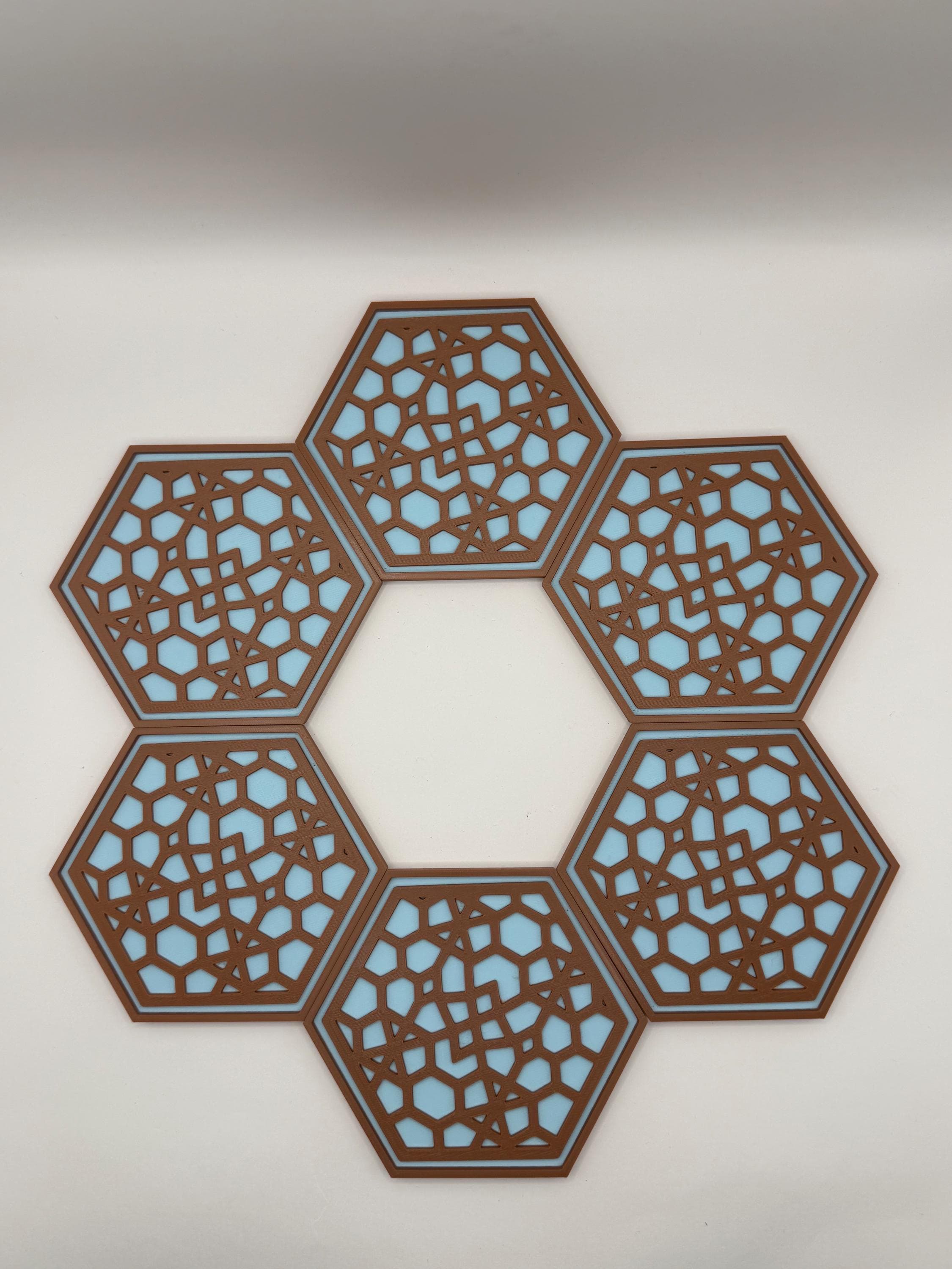 3D Printed Kumiko Coasters Set of 6 | Japanese Geometric Drink Coasters | Hexagon Tea Coffee Coasters | Modern Home Decor Gift - image 4