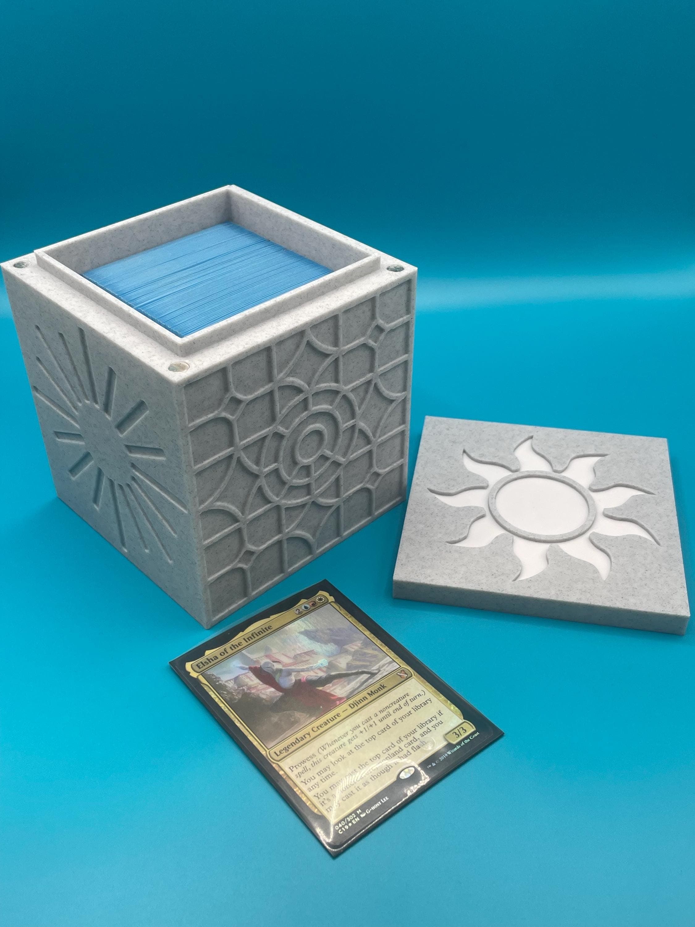 MTG EDH Inspired White Mana Deck Box | 3D Printed Magnetic Lid | Collectible Card Storage | Gamer Gift - image 4