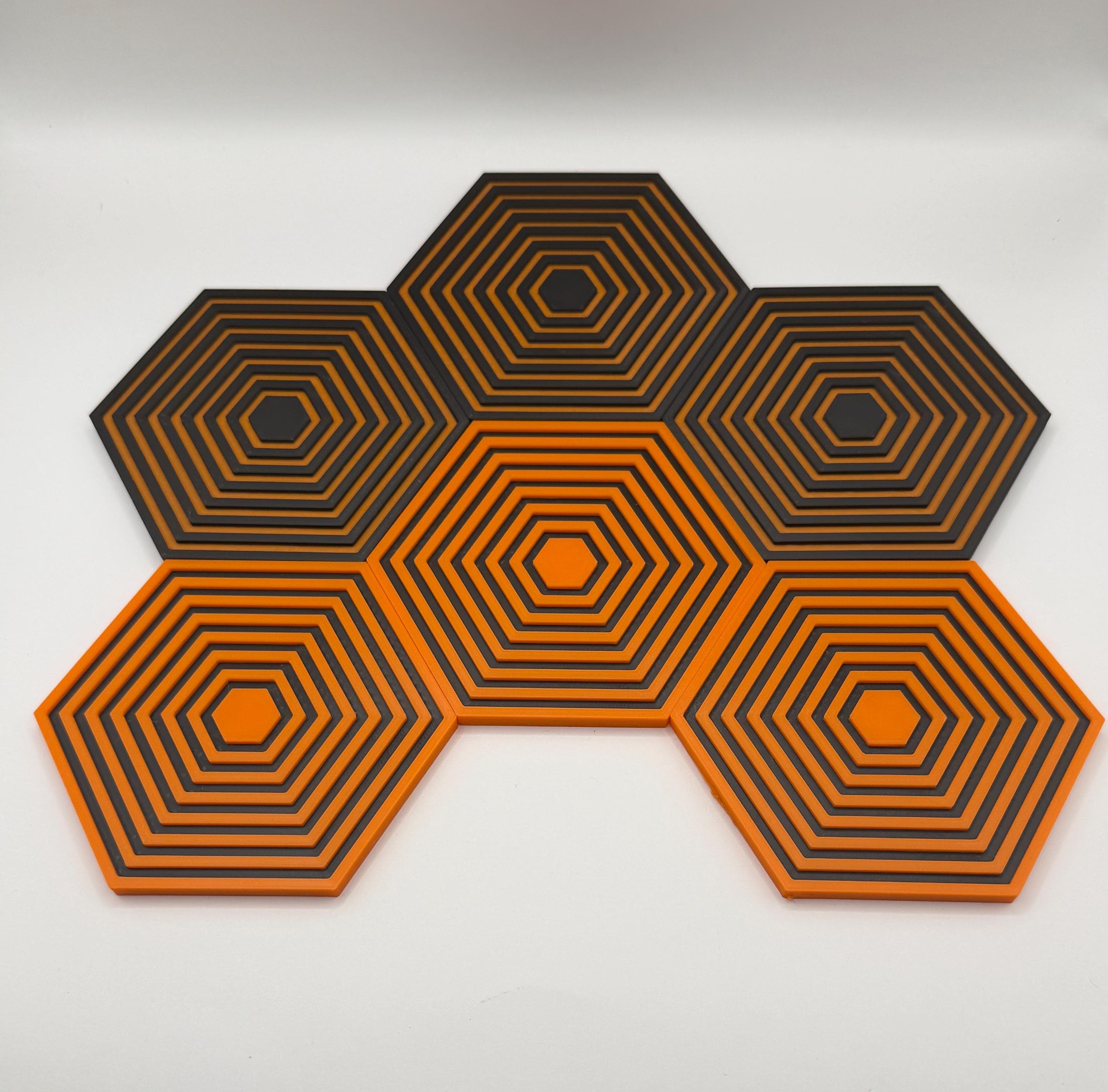 Unique Hexagon Coaster Set | Black & Orange Modern Coasters | Minimalist Drinkware for Coffee Table | Stylish Housewarming Gift - image 3