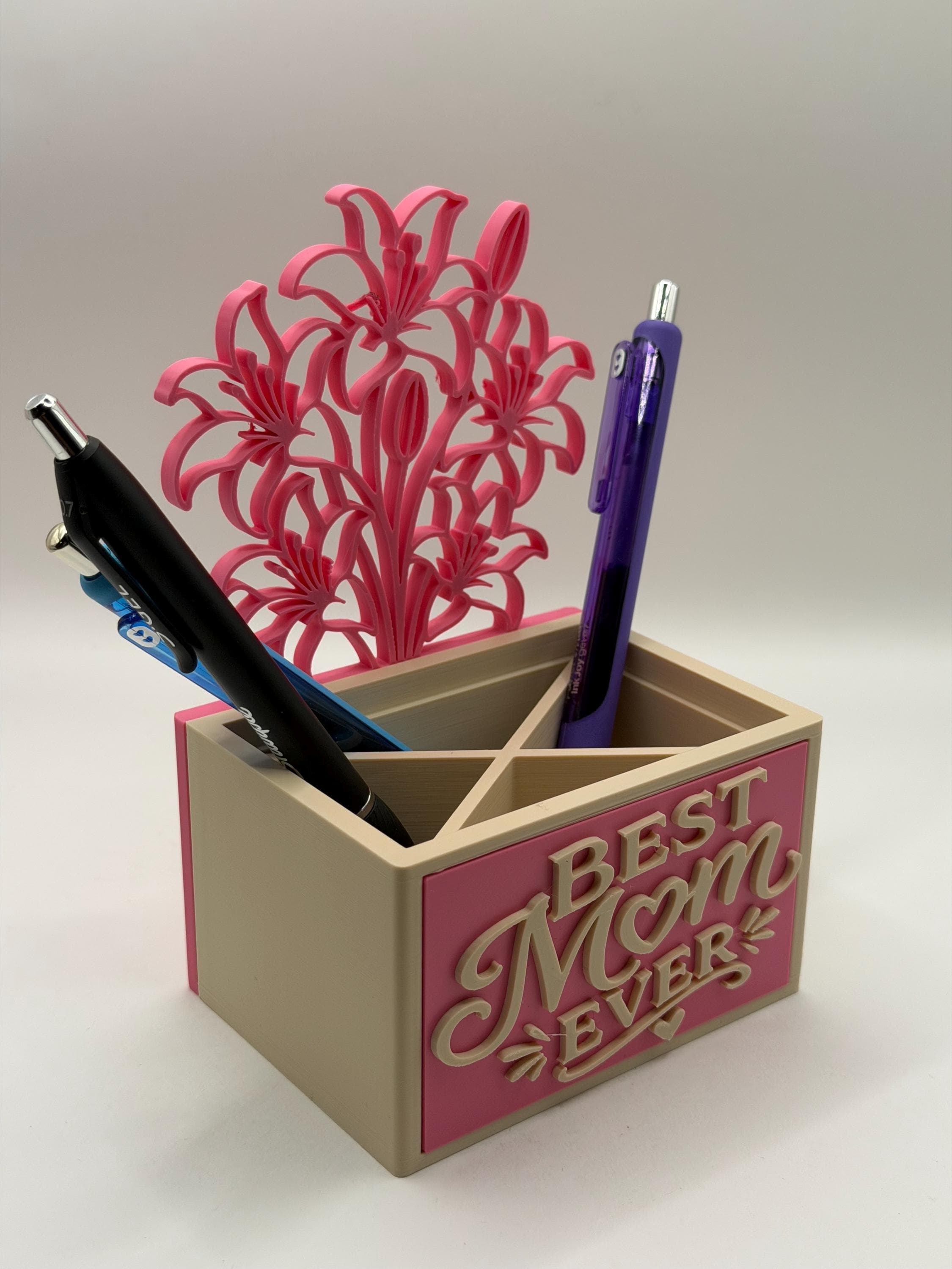 Best Mom Ever Desk Caddy Organizer - Pen Holder - Pink Floral Gift for Mom - Mother’s Day Present - image 3