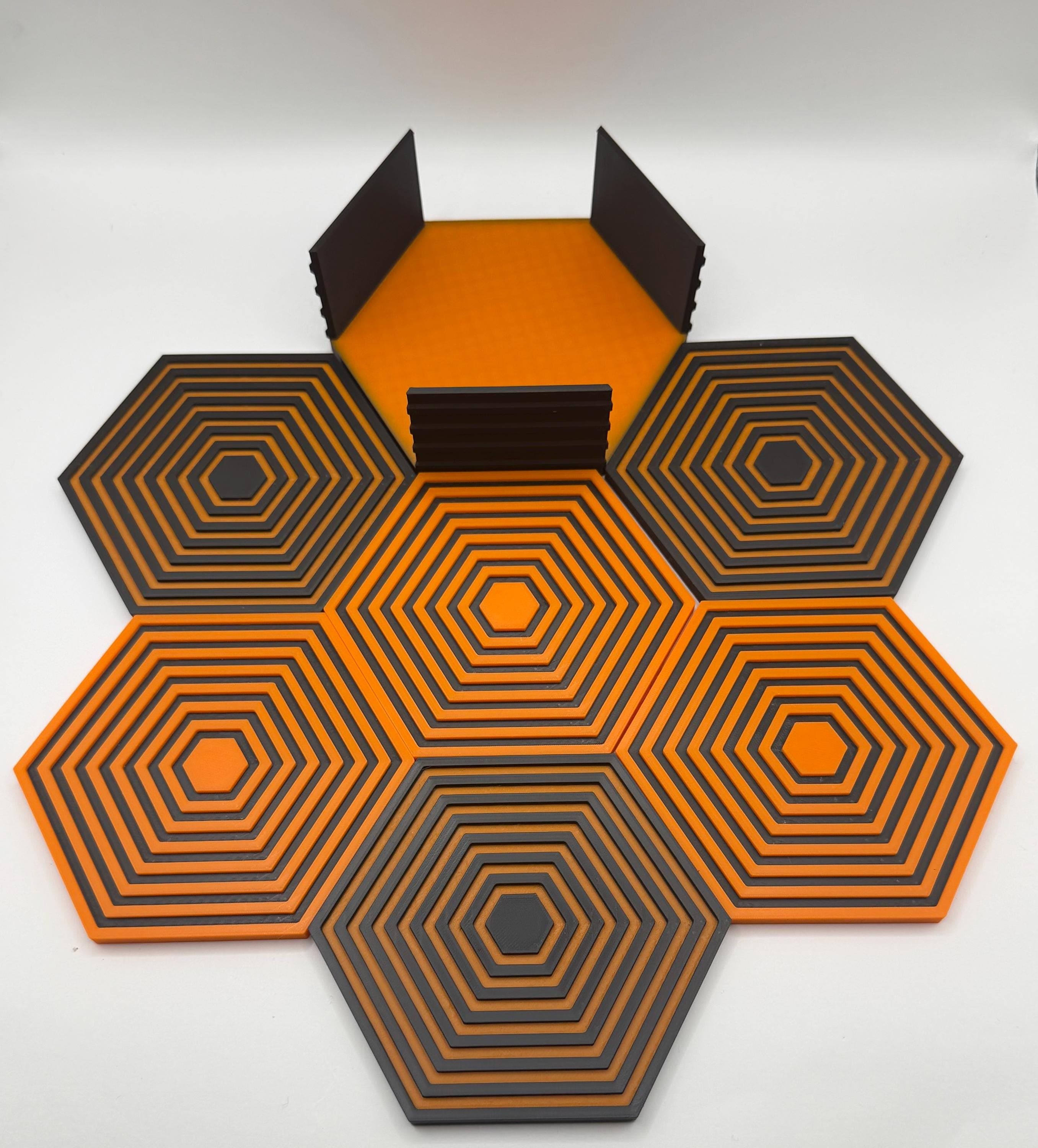 Unique Hexagon Coaster Set | Black & Orange Modern Coasters | Minimalist Drinkware for Coffee Table | Stylish Housewarming Gift - image 5