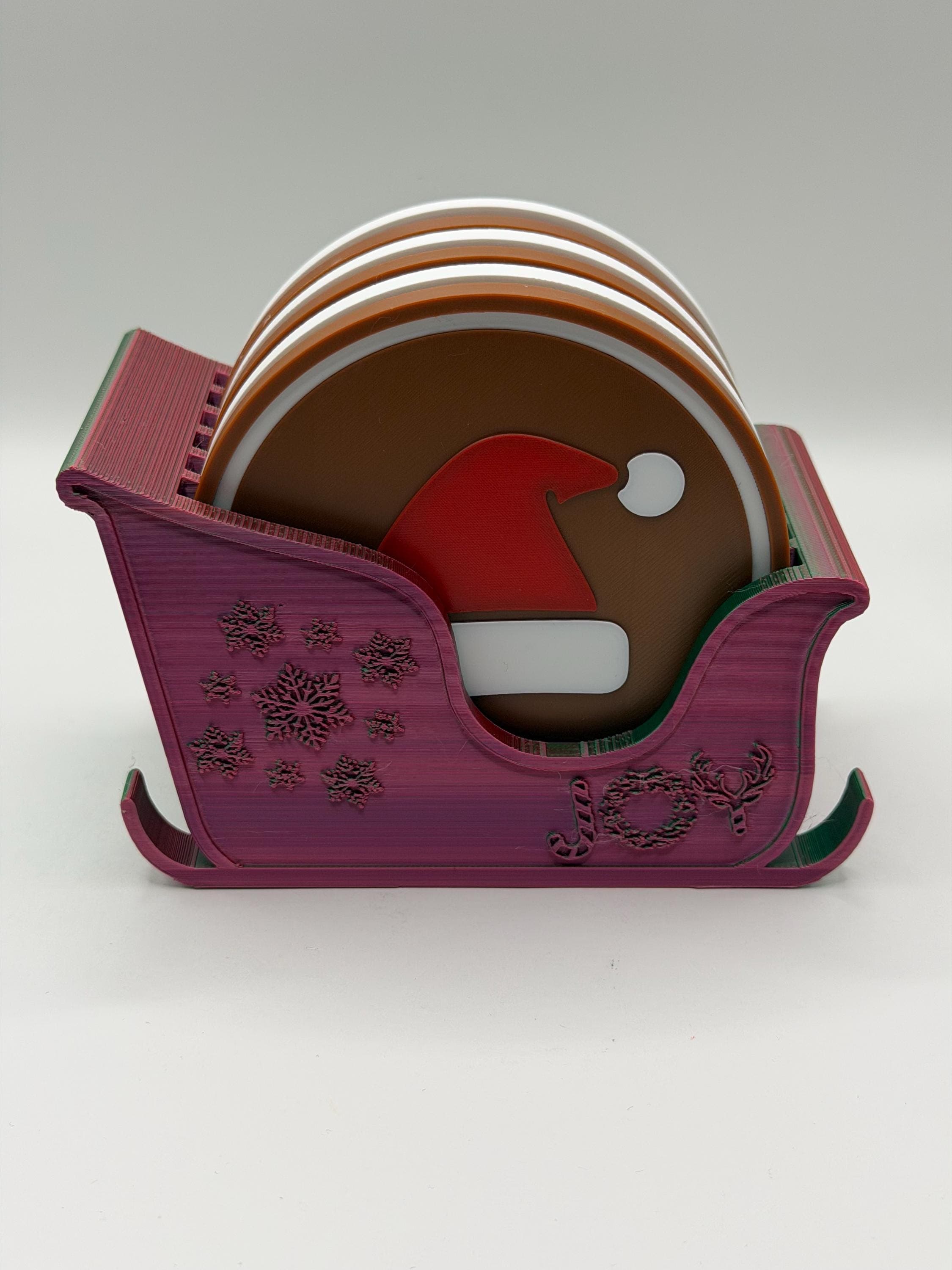 Set of 6 Christmas Coasters with Sleigh Holder | Seasonal Holiday Drink Mats | Gingerbread Man Gift | Xmas Table Decor | Santa Sleigh Decor - image 5