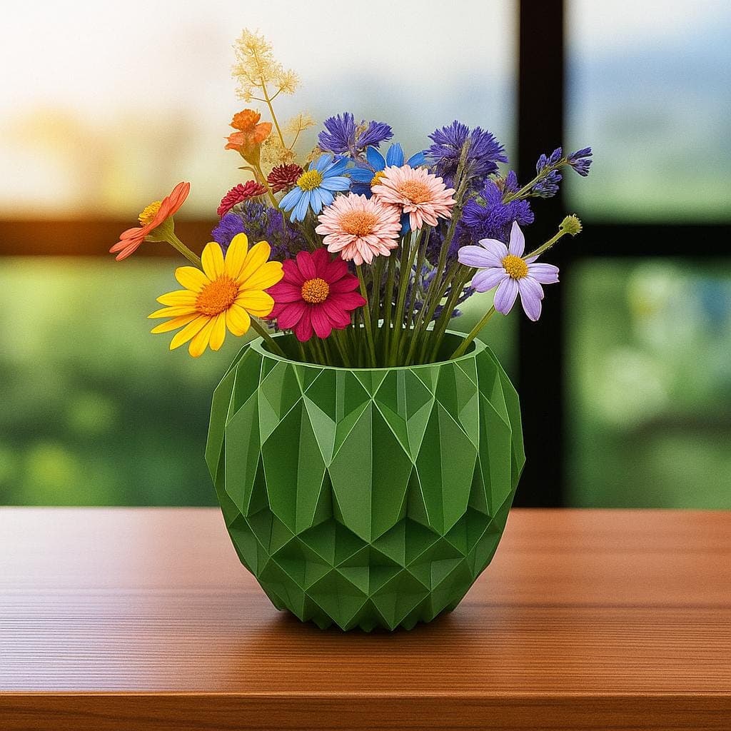 Abstract Design Green Pot, Decorative Flower Vase, Stylish Office Decor, Boho Planter, Housewarming Gift, Unique Desk Decor