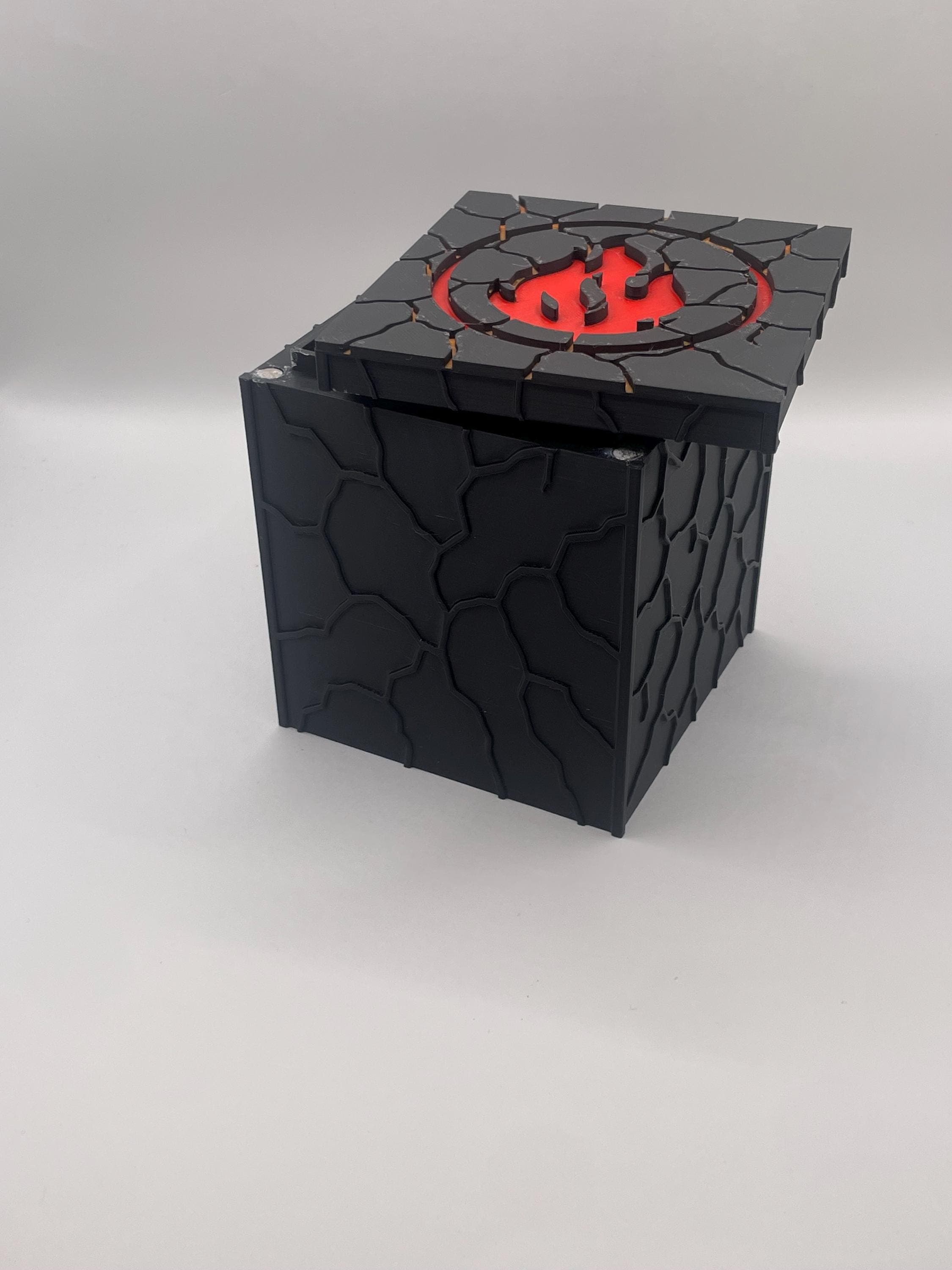MTG EDH Inspired Red Mana Deck Box | Tabletop Gaming Storage| Cracked Earth| Flame Symbol| Lava Pattern Magnetic Box| Unique Gift for Gamers - image 3