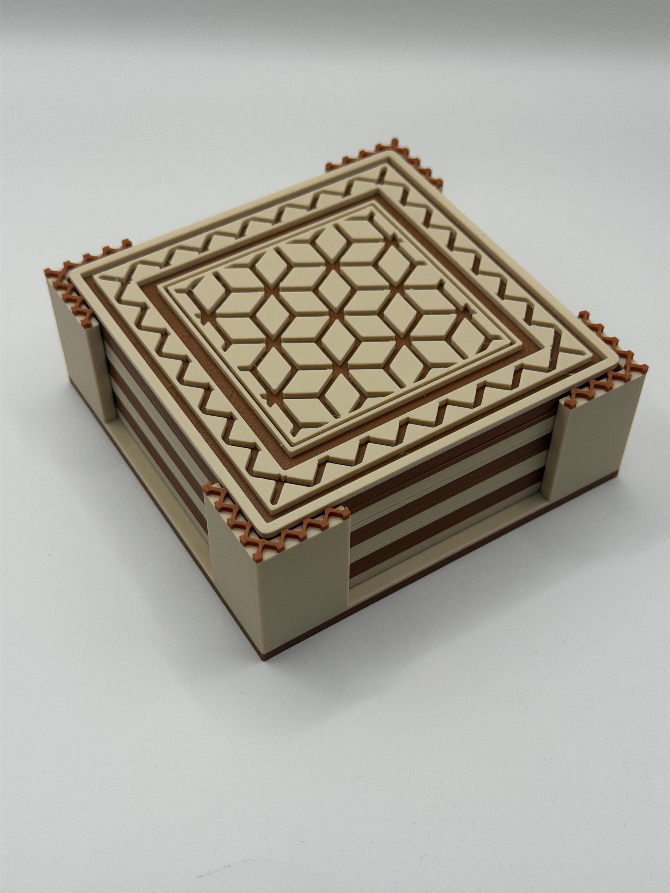 Modern 6-Piece 3D Printed Coasters | Brown & Beige Geometric Tile Pattern | Unique New Home Gift | Desk Accessories | Housewarming Gift - image 5