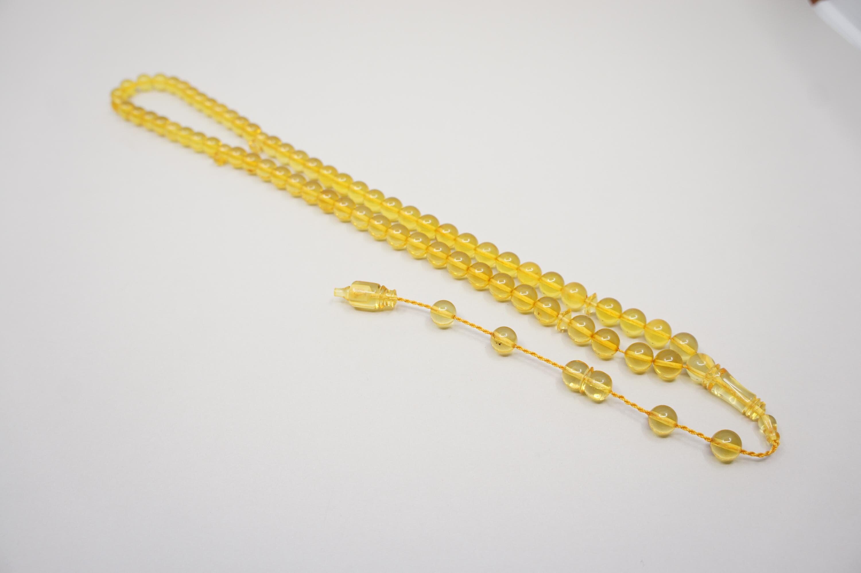 Islamic Natural  Amber Prayer 66 Clear Round Beads, Handmade Muslim Tasbih Misbaha Rosary #1750 - image 4