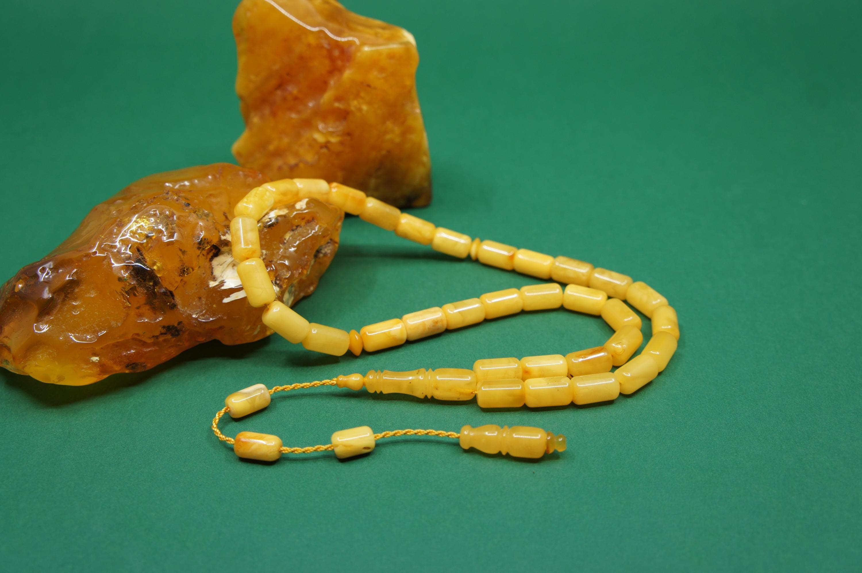 Islamic Natural Baltic Amber Prayer 33 Capsule Beads: Muslim Tasbih Misbaha Rosary, Handmade #2197