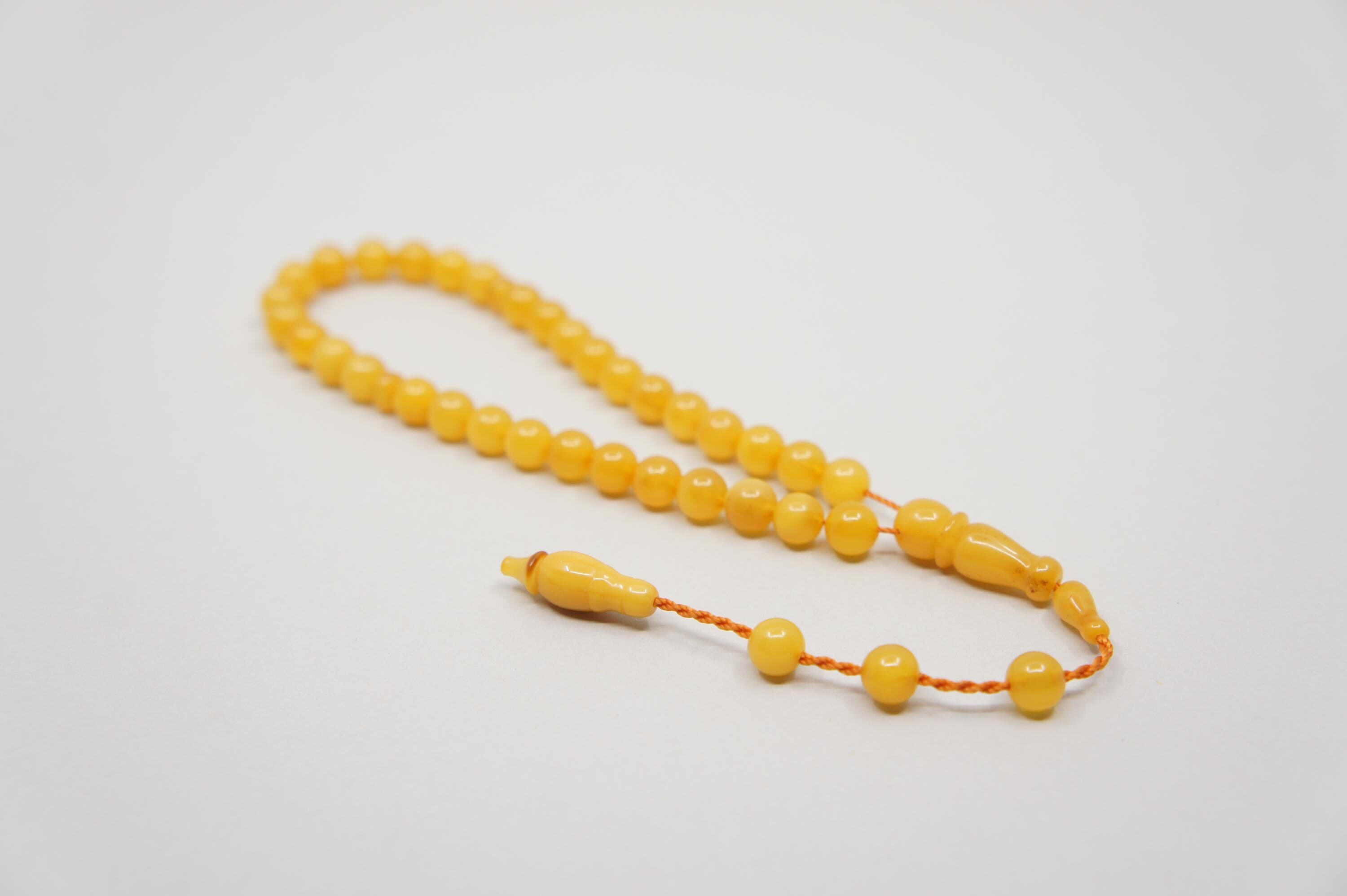 Islamic Natural Baltic Amber Prayer 33 Round Beads, Muslim Tasbih Misbaha Handmade Rosary #1747 - image 5