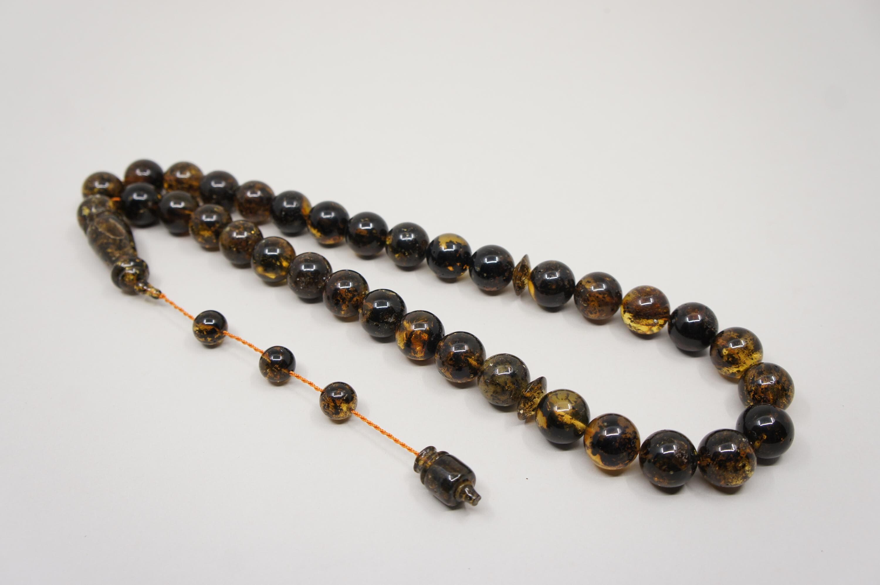 Islamic Baltic Amber Prayer 33 Round Inclusion Beads, Muslim Tasbih Misbaha Rosary, Handmade #2291 - image 5