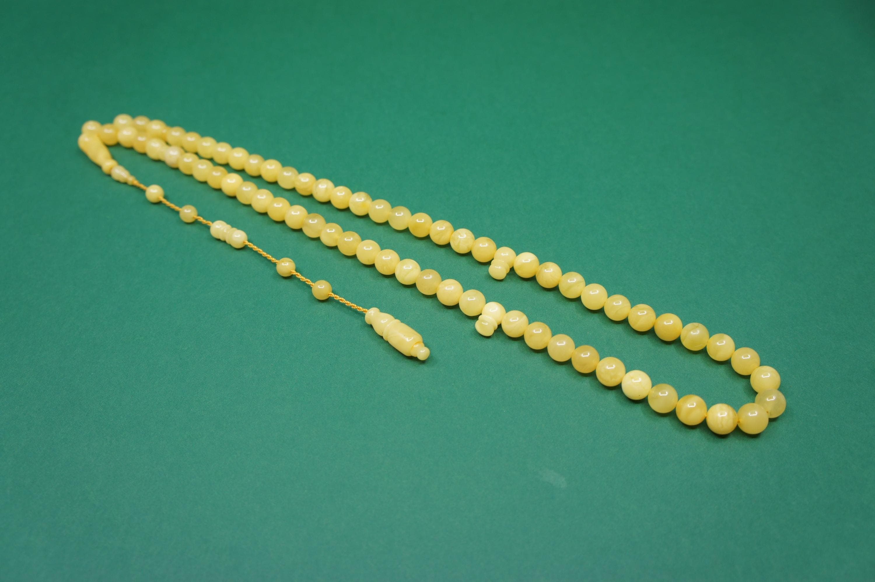 Islamic Natural Baltic Amber Prayer 33 Round Beads, Handmade, Muslim Tasbih Misbaha Rosary #2115 - image 5