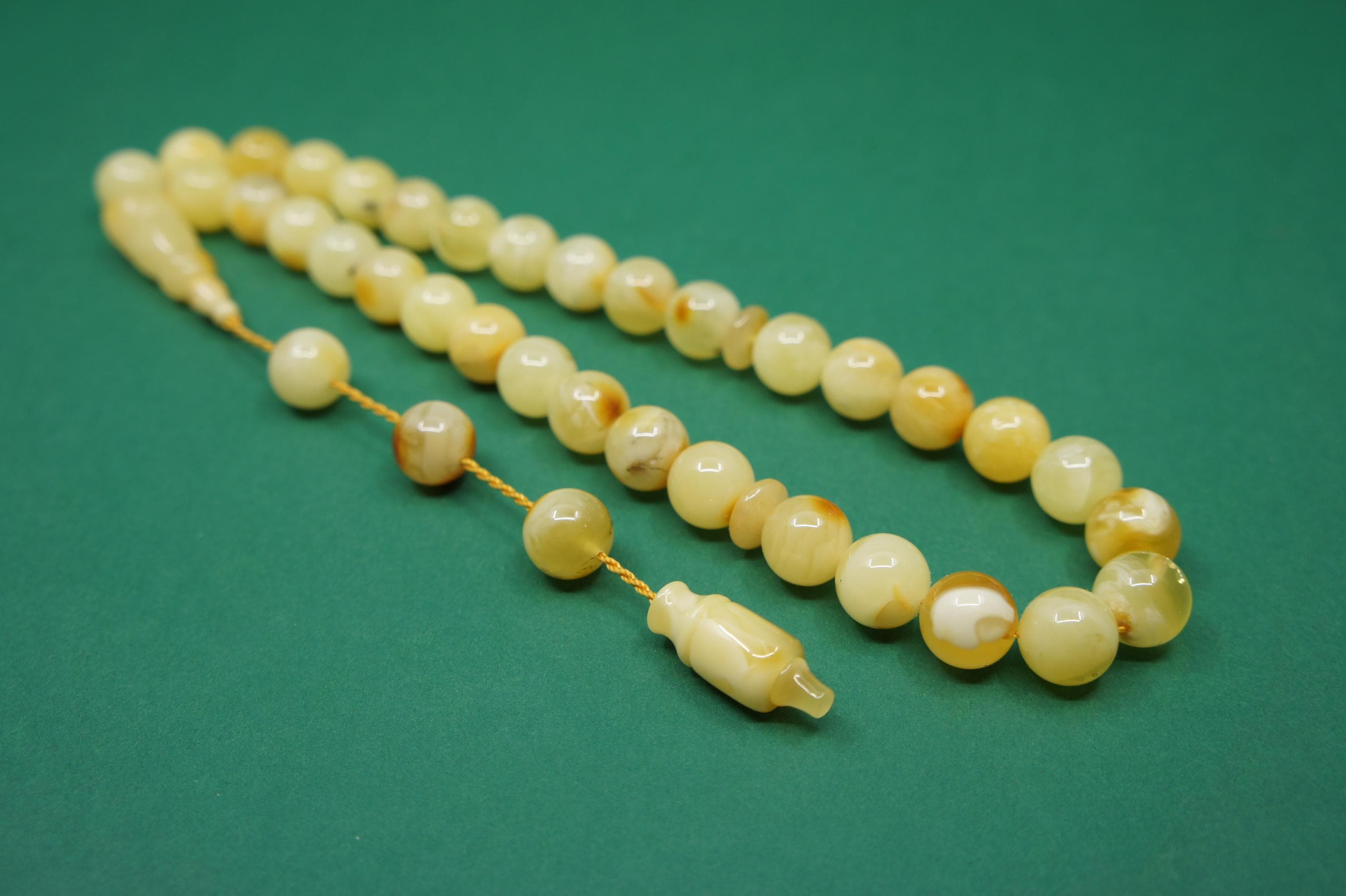 Islamic Natural Amber Prayer 33 Round Beads, Muslim Tasbih Misbaha Rosary, Handmade #1745 - image 5