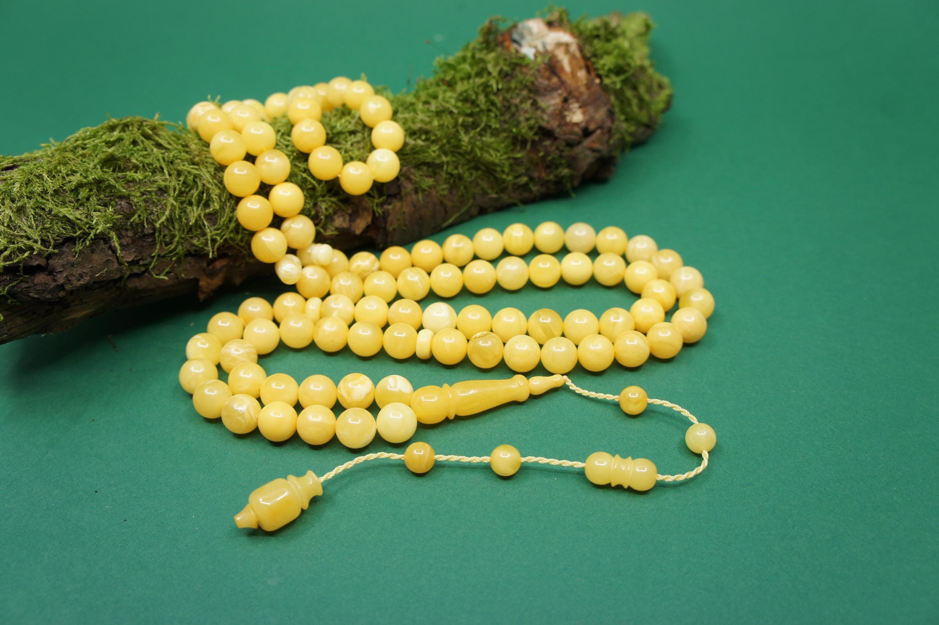 Islamic Natural Baltic Amber Prayer 99 Round Beads, Muslim Tasbih Misbaha, Handmade Rosary #2991