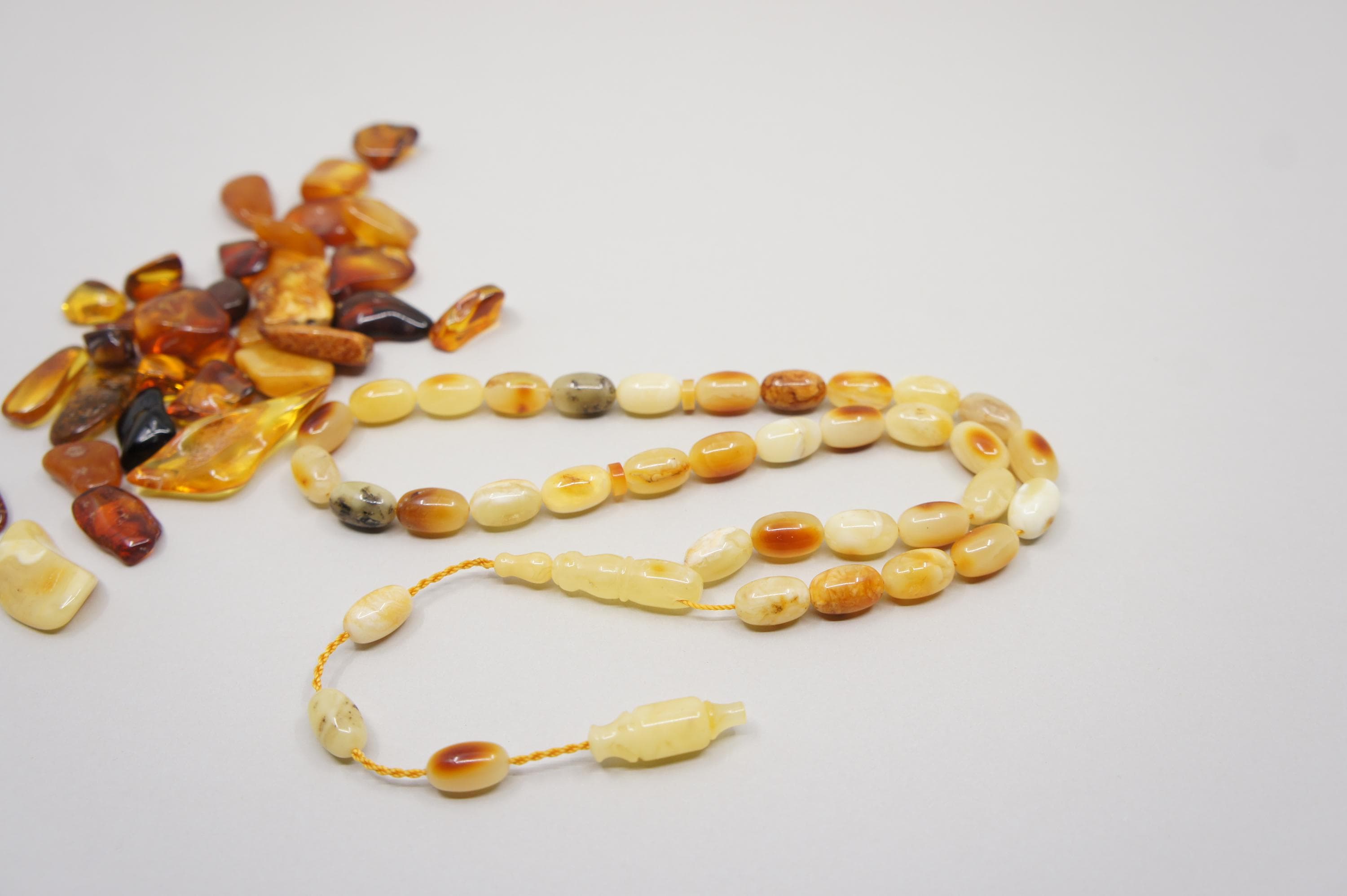 Islamic Natural Baltic Amber Prayer 33 Olive Beads, Handmade, Muslim Tasbih Misbaha Rosary #1990 - image 3