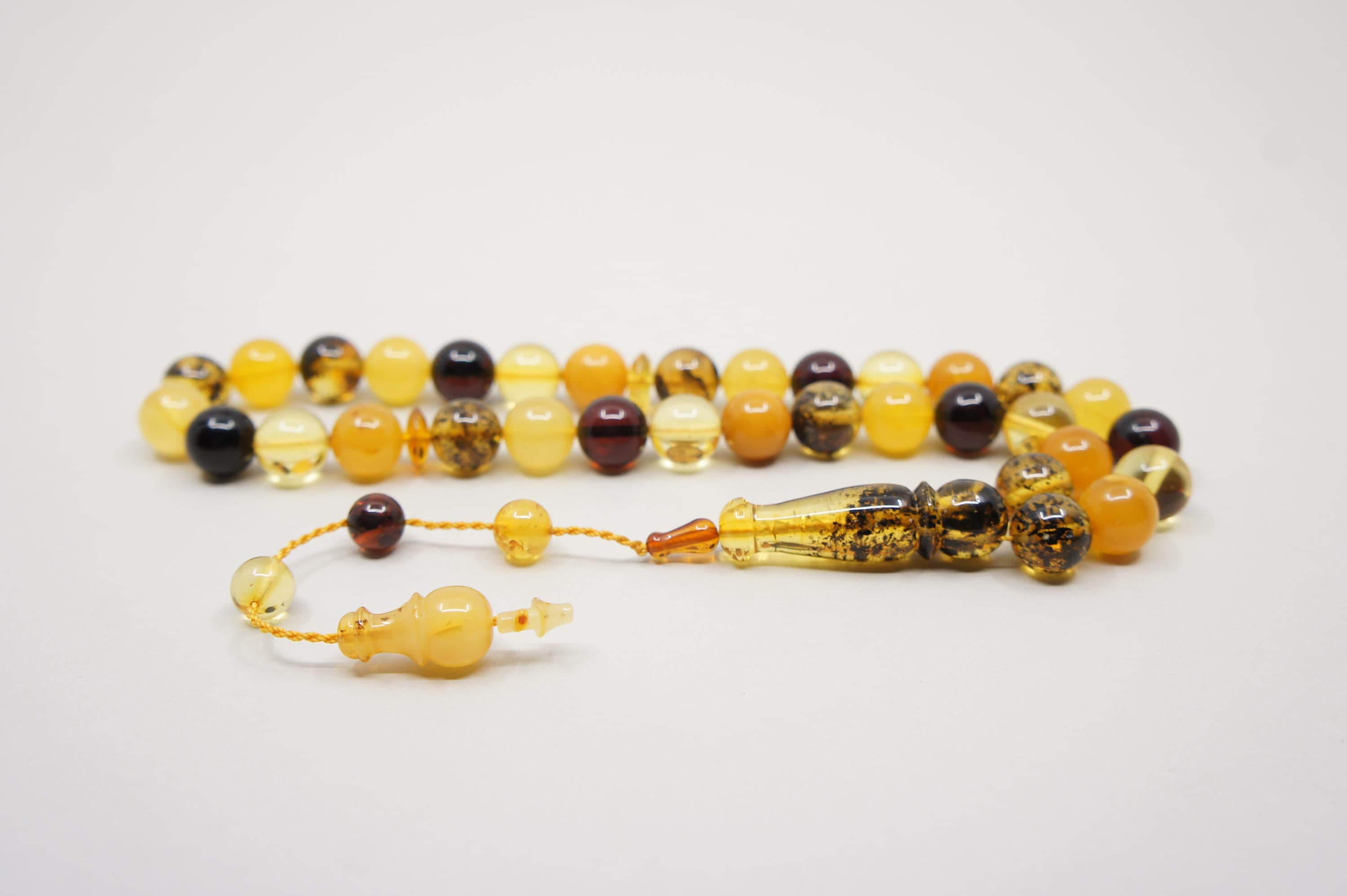 Islamic Baltic Amber Prayer 33 Round Beads,  Muslim Tasbih Misbaha, Handmade Rosary #2242 - image 3