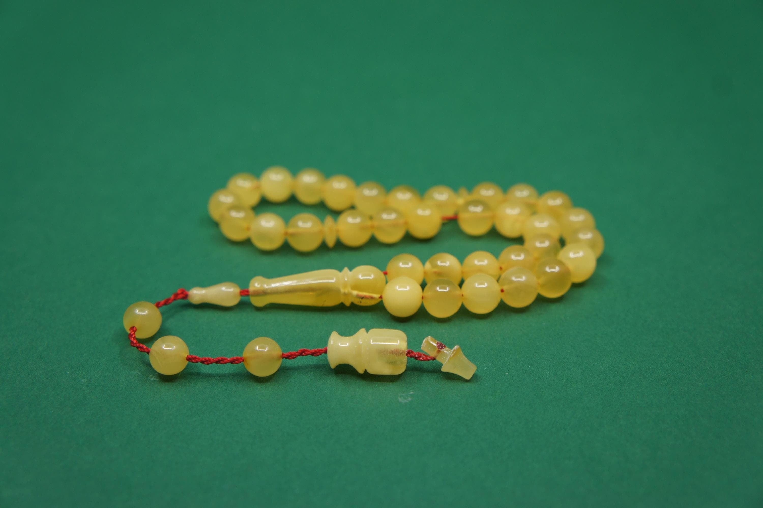 Islamic Natural Baltic Amber Prayer 33 Round Beads, Muslim Tasbih Misbaha, Handmade Rosary #1960 - image 3