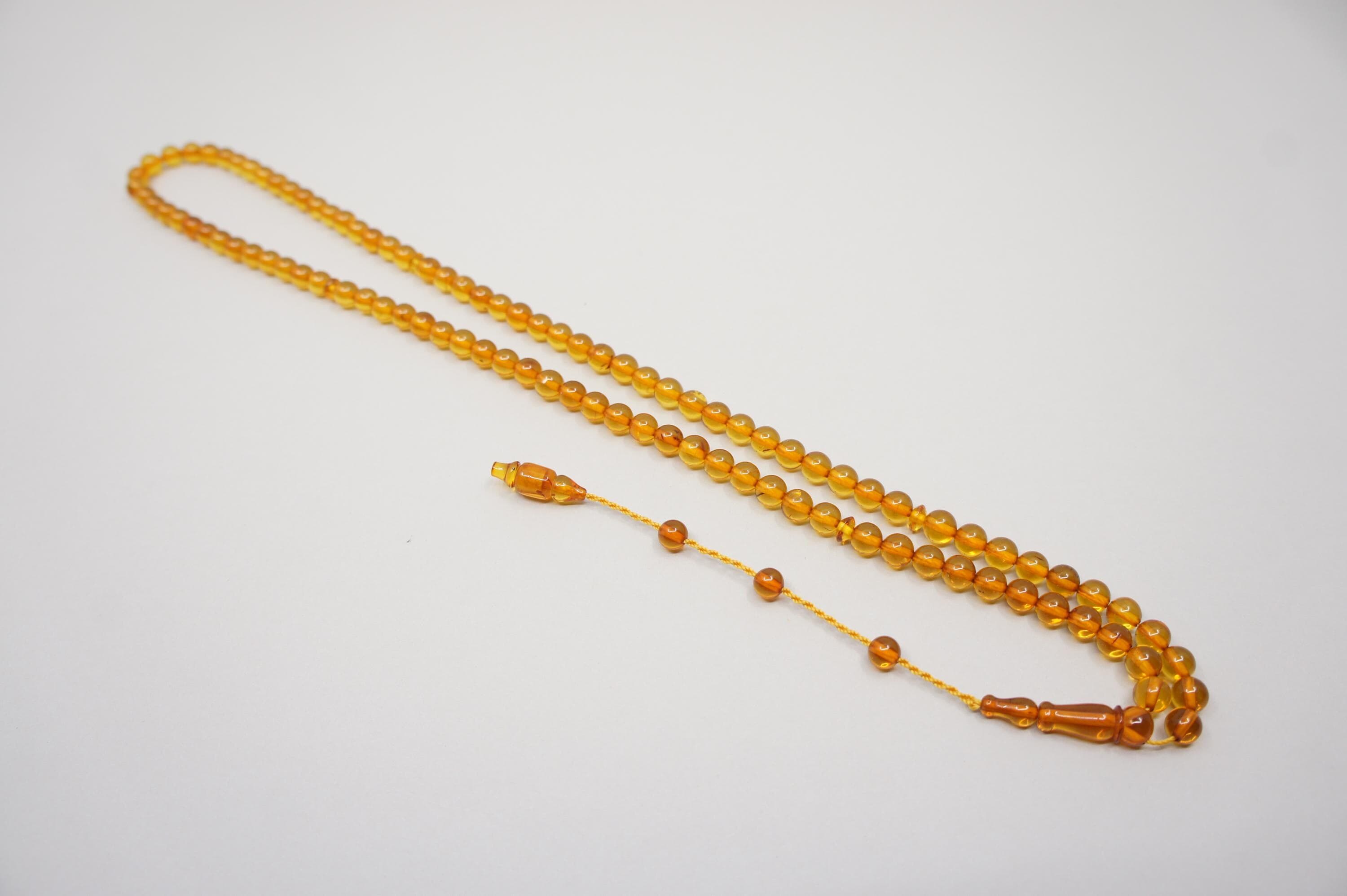 Islamic Natural Baltic Amber Prayer 99 Round Beads, Handmade Muslim Tasbih Misbaha Rosary #2376 - image 5