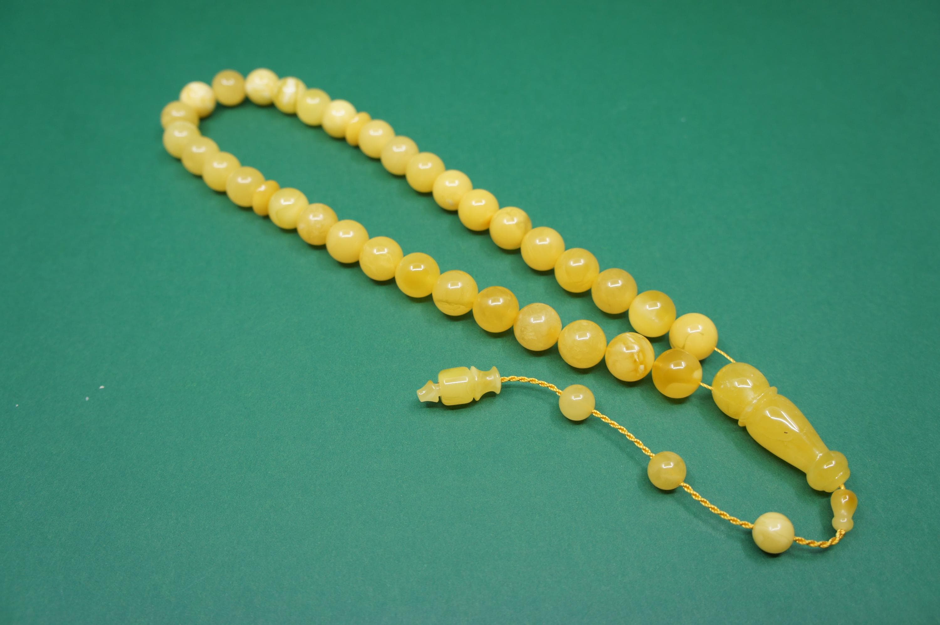 Islamic Natural Baltic Amber Prayer 33 Round Beads, Muslim Tasbih Misbaha, Handmade Rosary #2012 - image 5