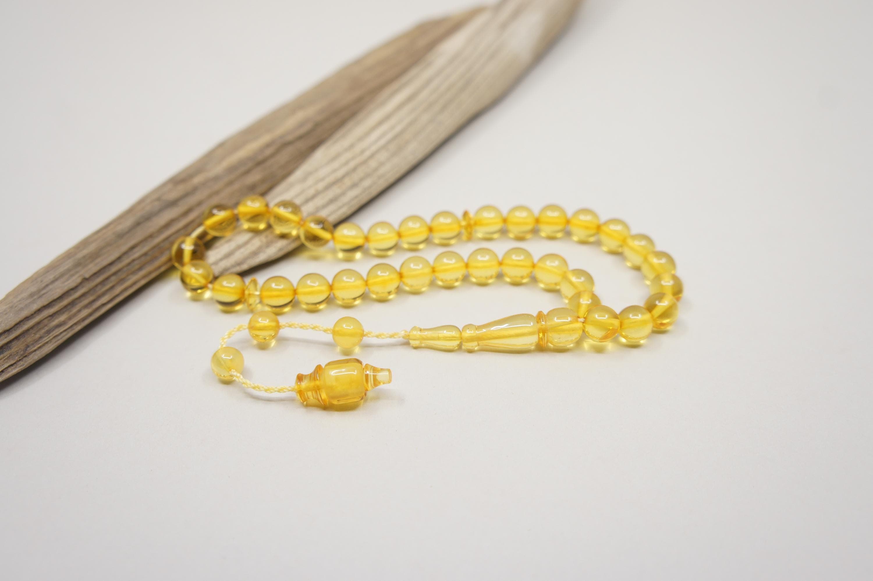 Islamic Natural Baltic Amber Prayer 33 Round Beads, Muslim Tasbih Misbaha, Handmade Rosary #2008