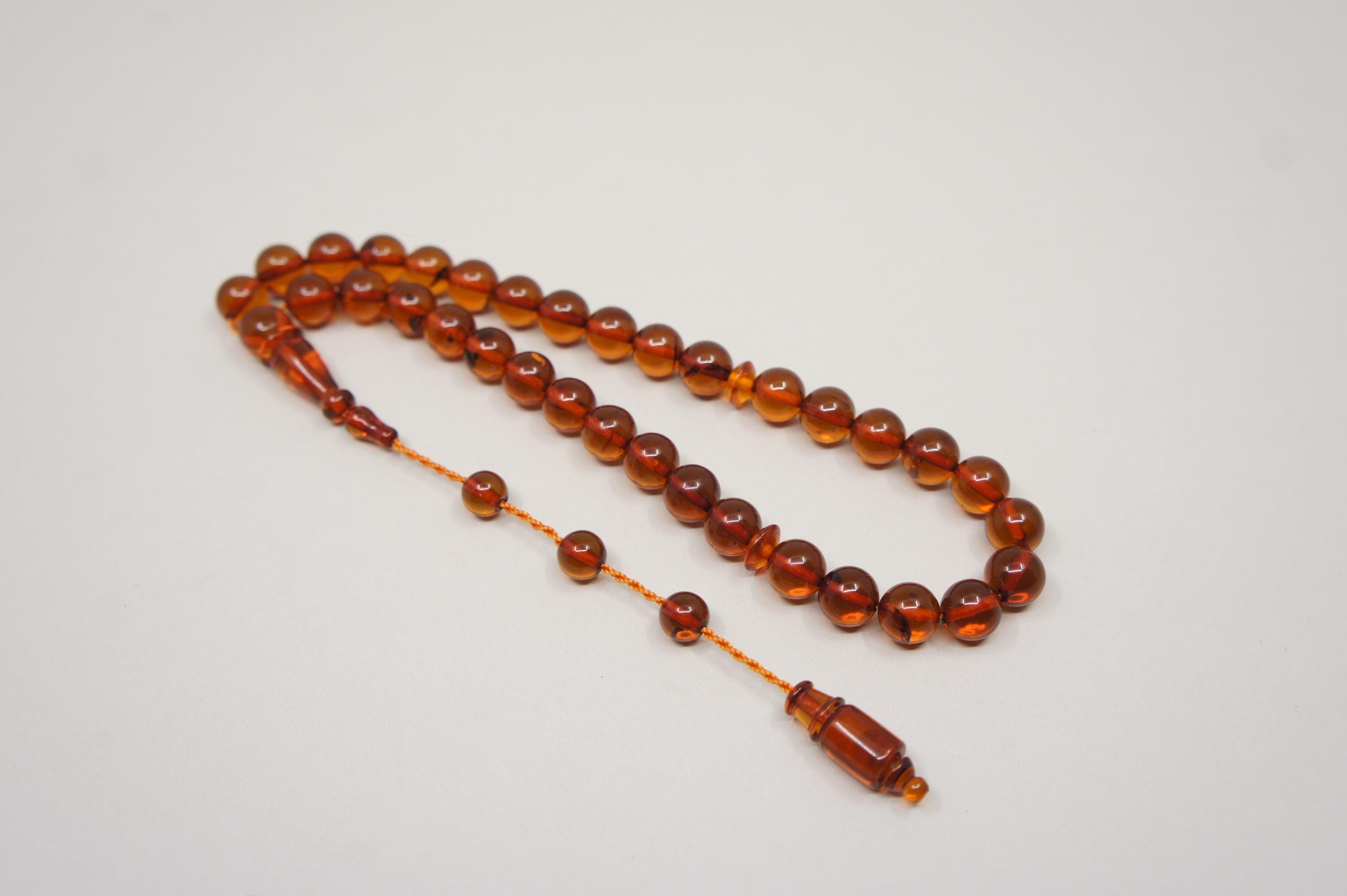 Islamic Natural Baltic Amber Prayer 33 Round Beads, Muslim Tasbih Misbaha, Handmade Rosary #2181 - image 5