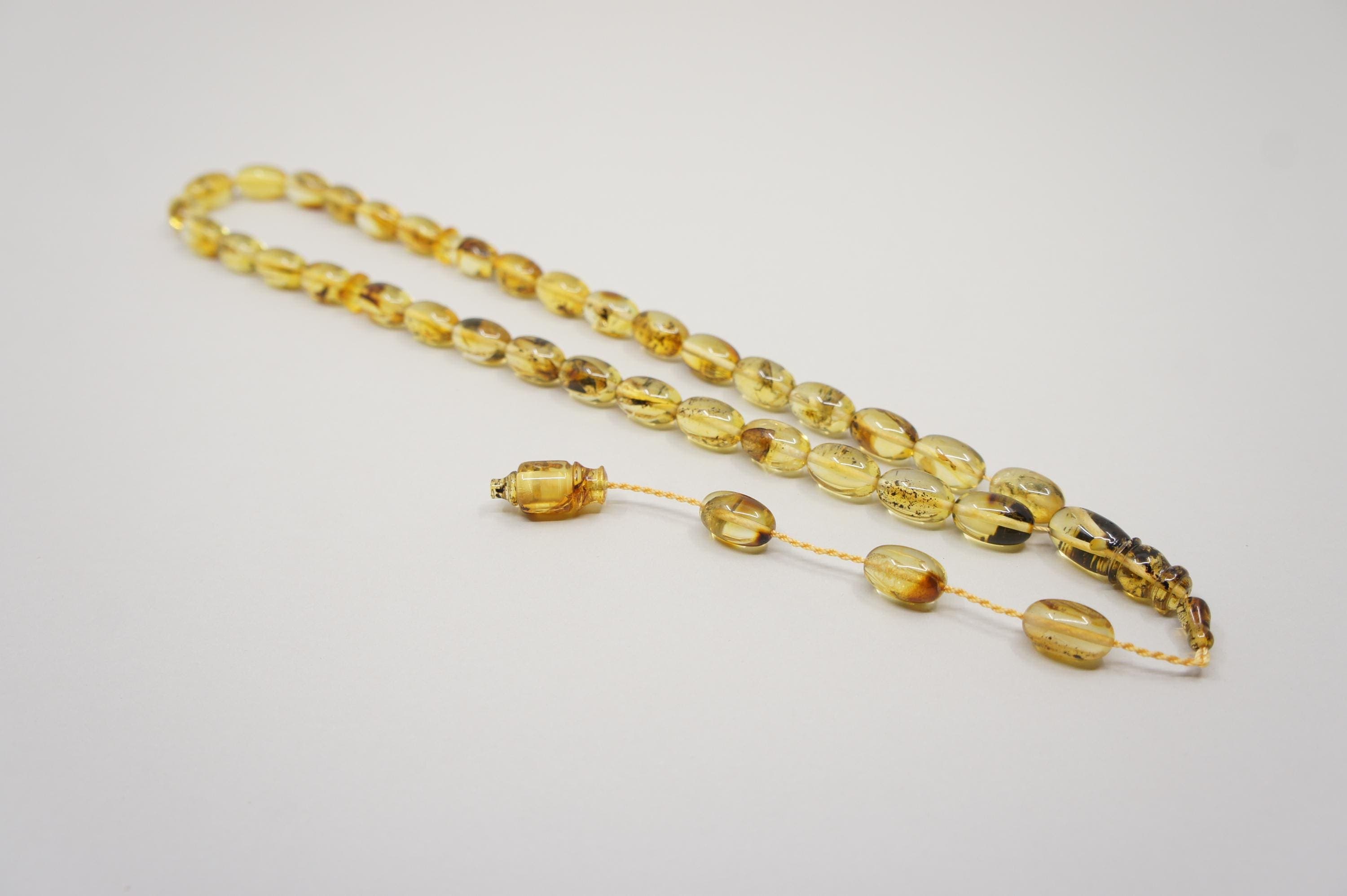 Islamic Natural Baltic Amber Prayer 33 Olive Beads, Muslim Tasbih Misbaha, Handmade Rosary #2343 - image 4