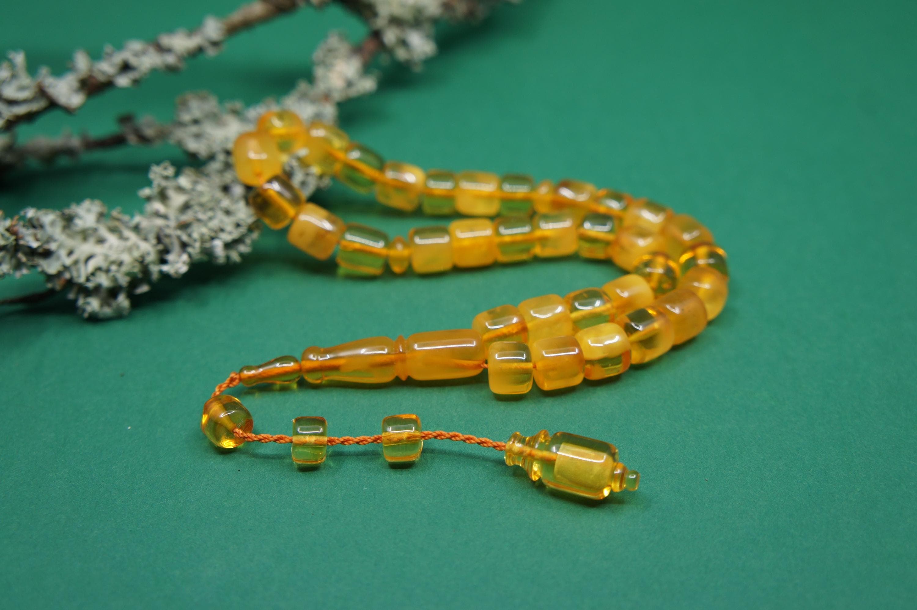Islamic Natural Baltic Amber Prayer 33 Barrel Beads, Handmade, Muslim Tasbih Misbaha Rosary #2069 - image 3