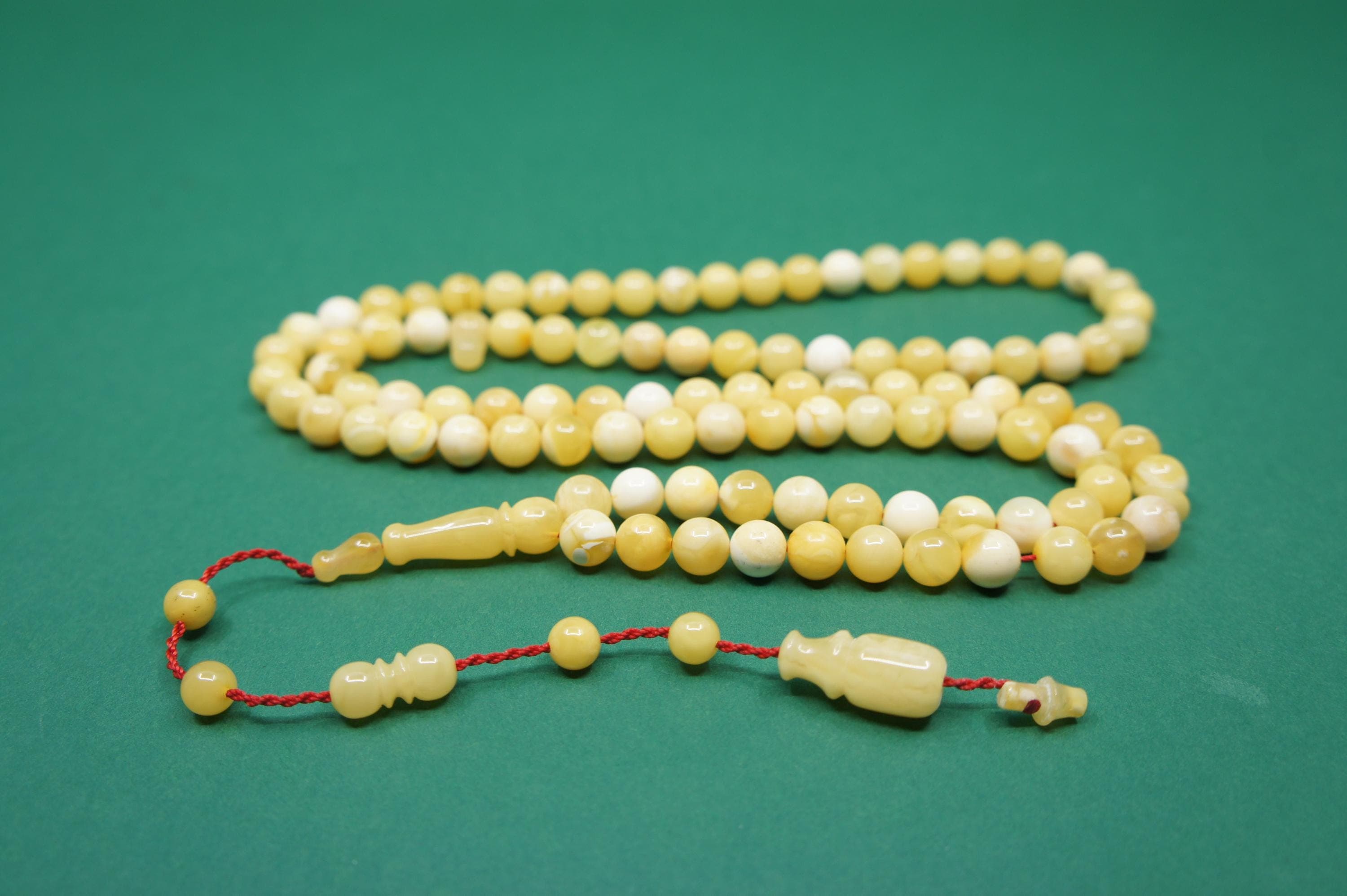 Islamic Natural Baltic Amber Prayer 99 Round Beads, Handmade, Muslim Tasbih Misbaha Rosary #2053 - image 3