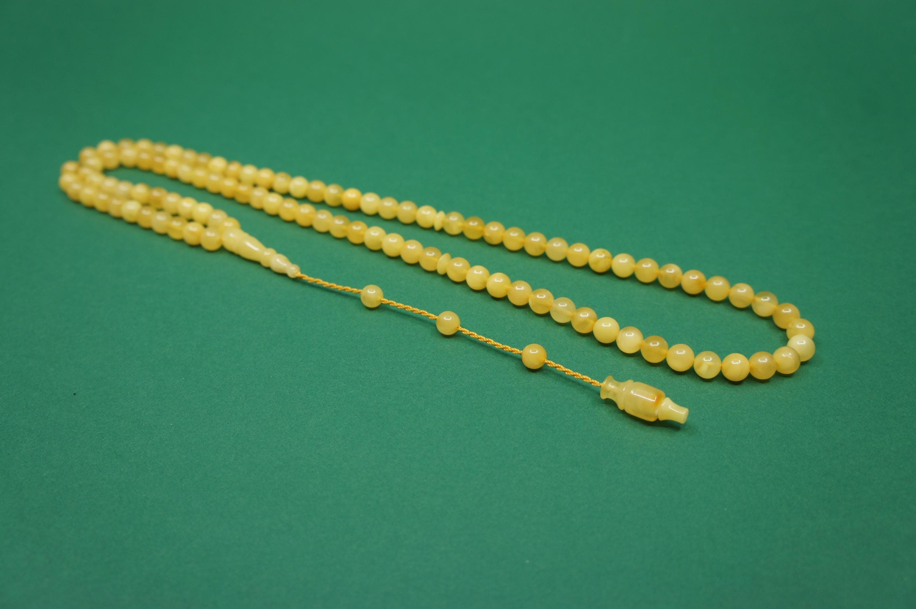 Islamic Natural Amber Prayer 99 Round Beads, Muslim Tasbih Misbaha, Handmade Prayer Rosary #1876 - image 4