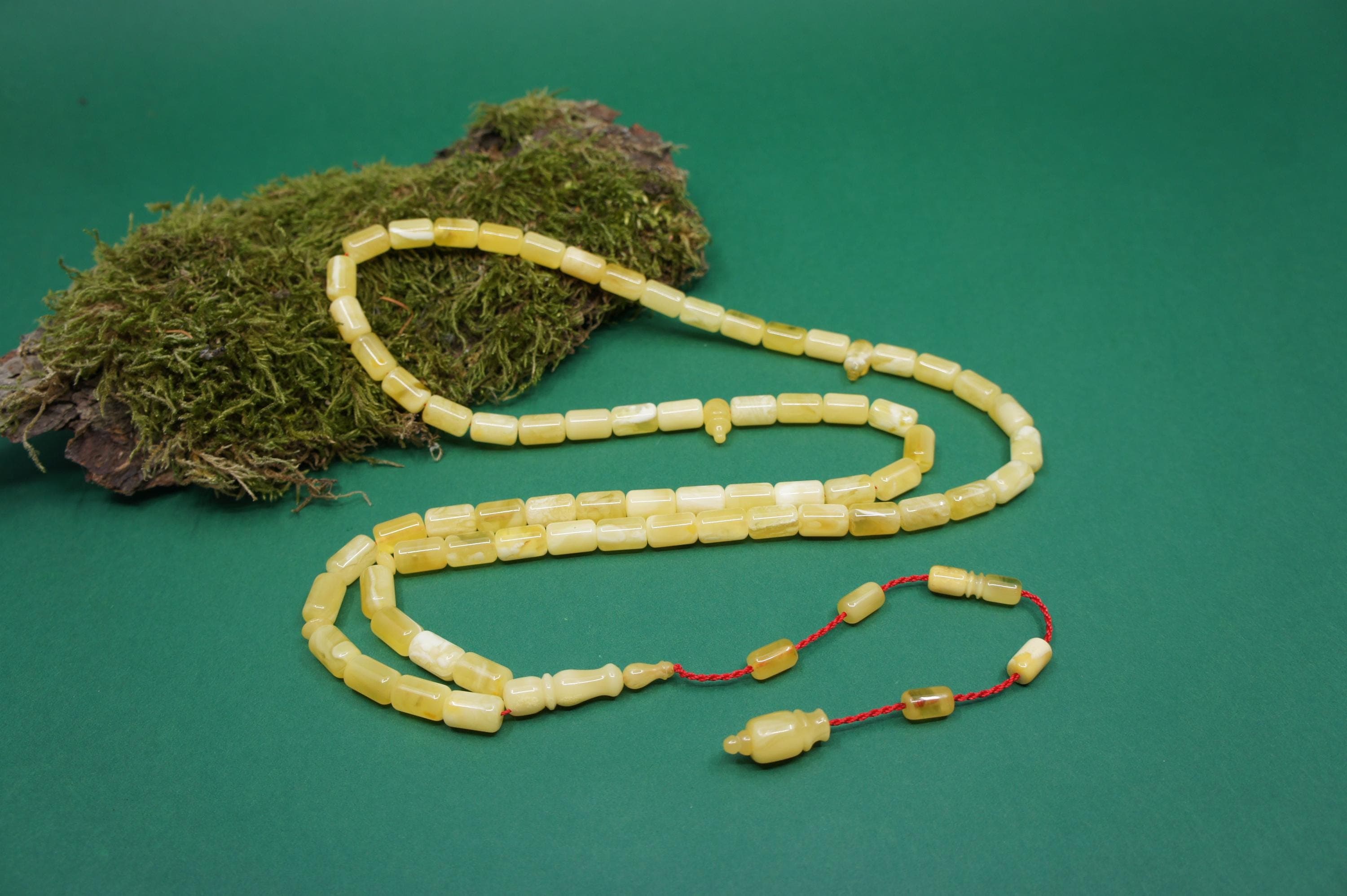 Islamic Natural Baltic Amber Prayer 66 Capsule Beads, Handmade, Muslim Tasbih Rosary #2302
