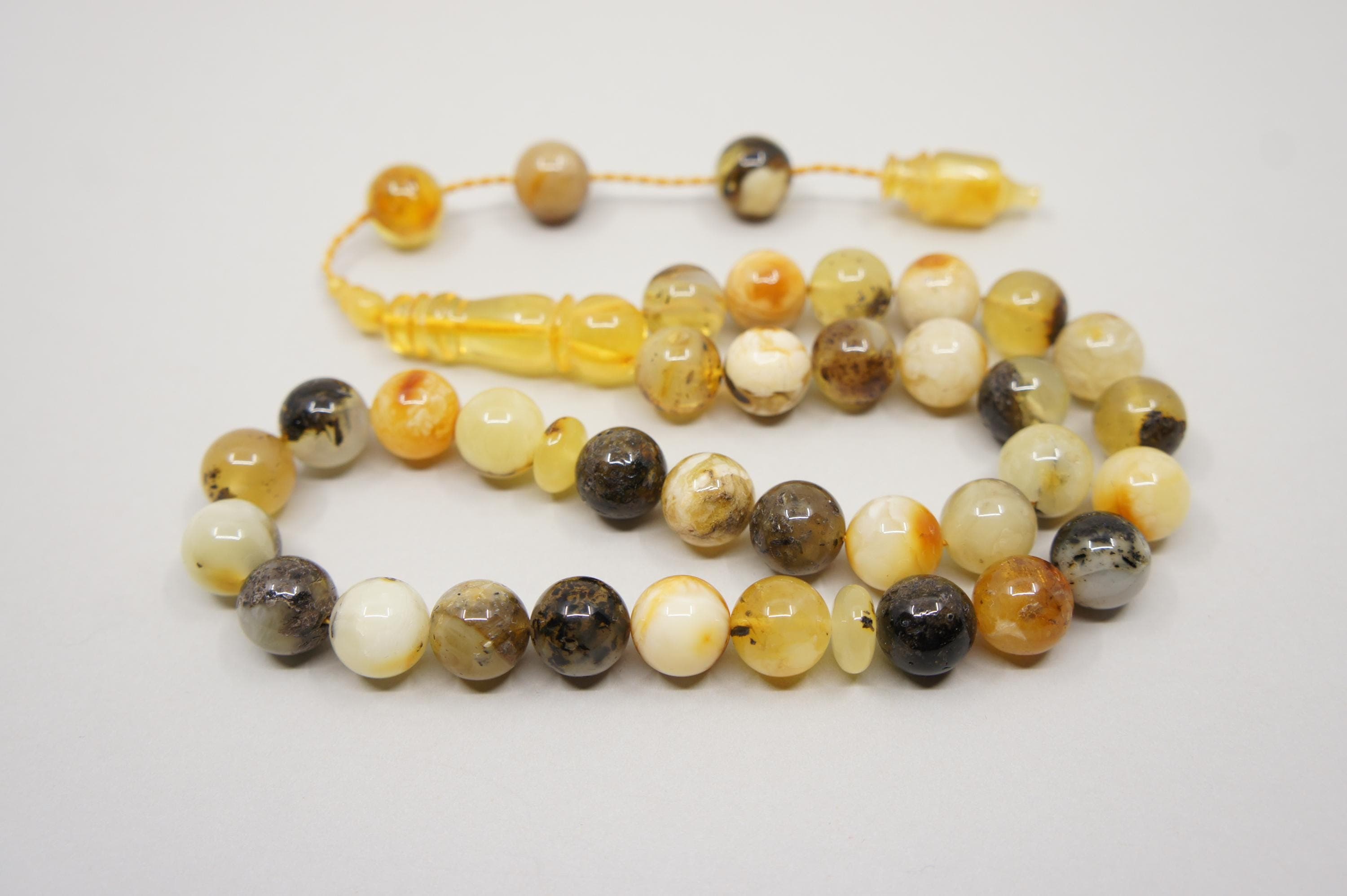 Islamic natural Amber Prayer 33 Round Beads,  Muslim Tasbih Misbaha, Handmade Rosary #1746 - image 5