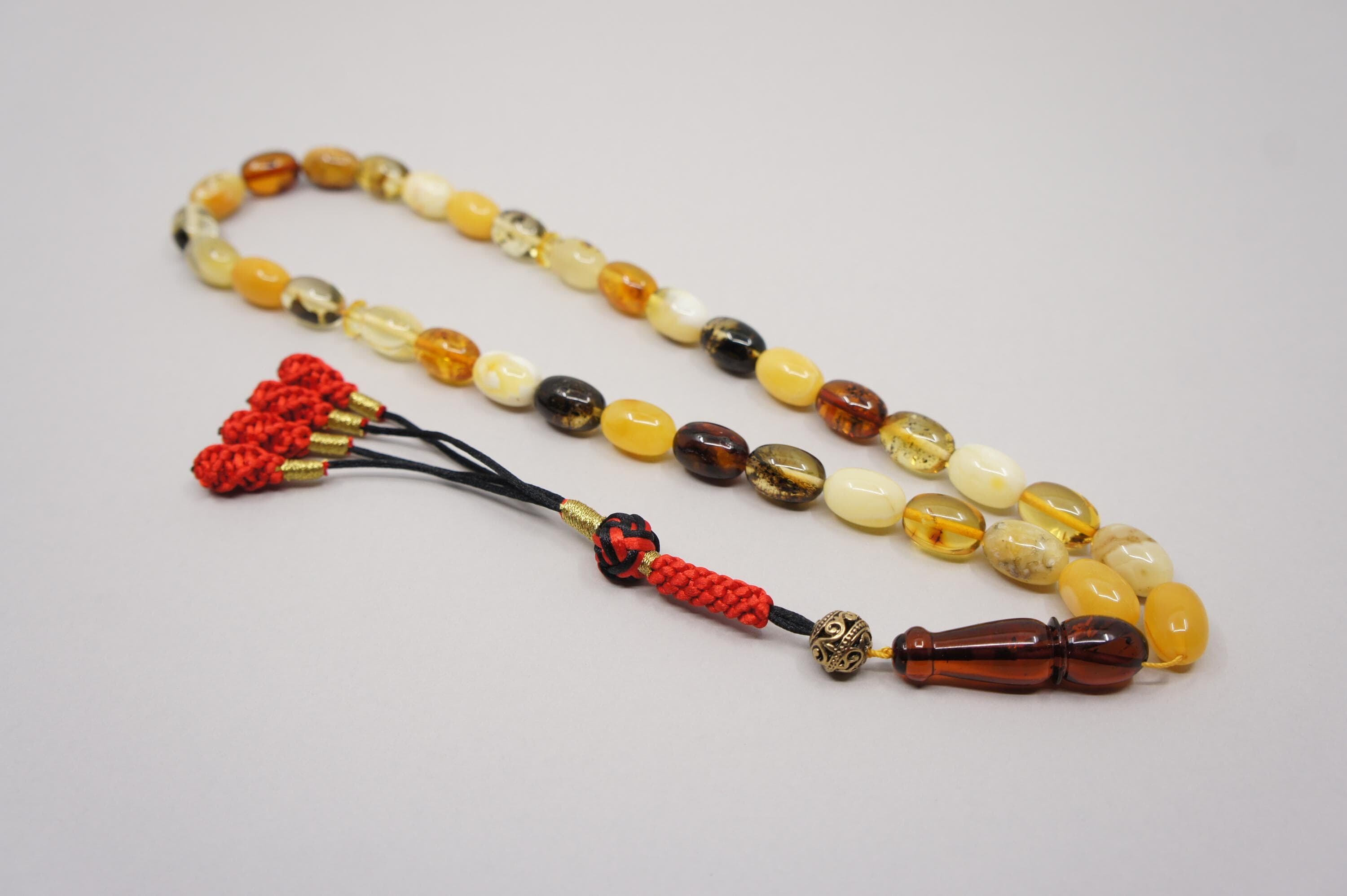 Islamic Natural Baltic Amber Prayer 33 Oval Beads, Muslim Tasbih Misbaha, Handmade Rosary #1996 - image 5