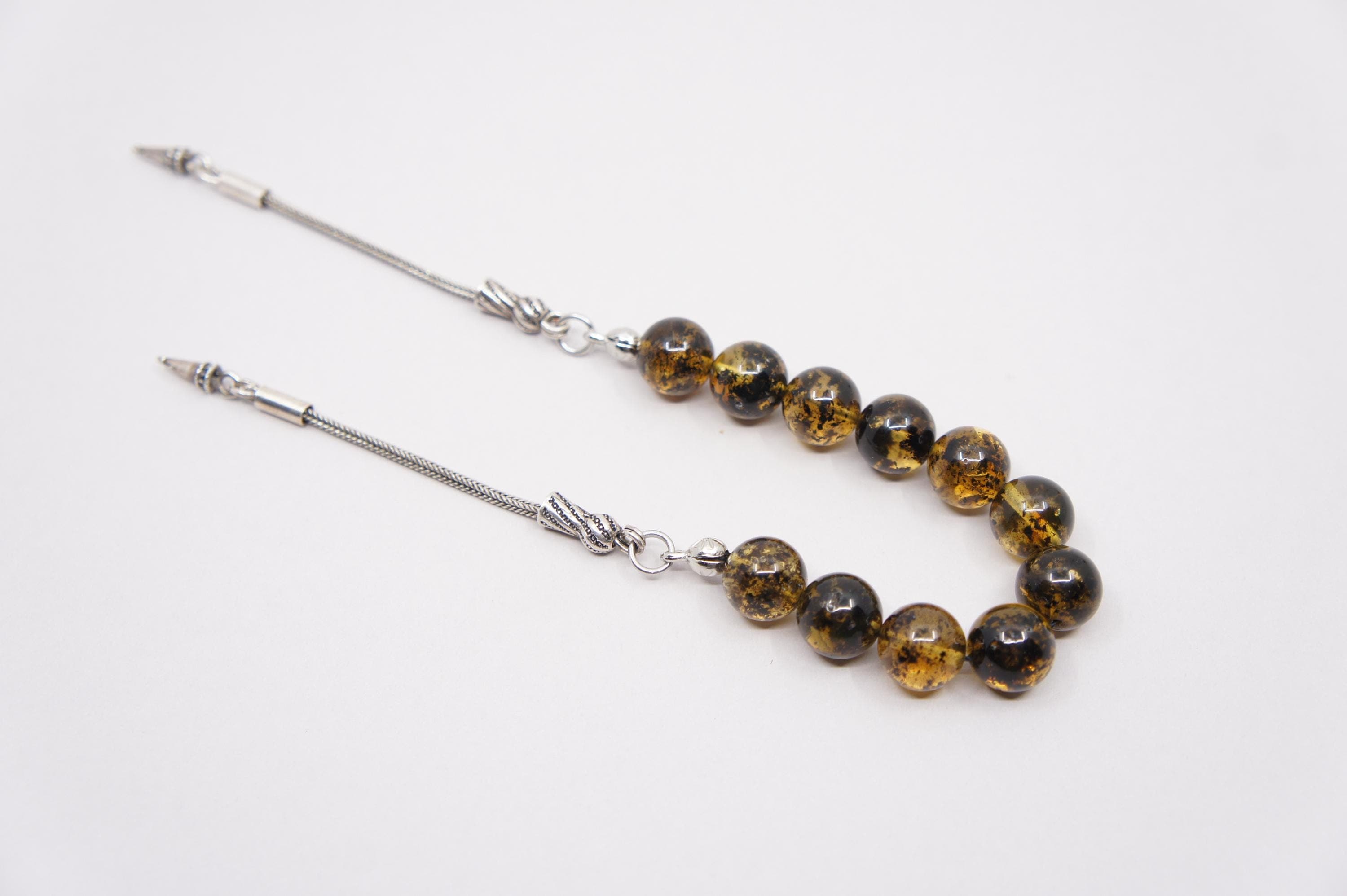 Islamic Natural Amber Prayer 11 Round Beads, Muslim Tasbih Misbaha, Zaza Model Rosary #1872 - image 4