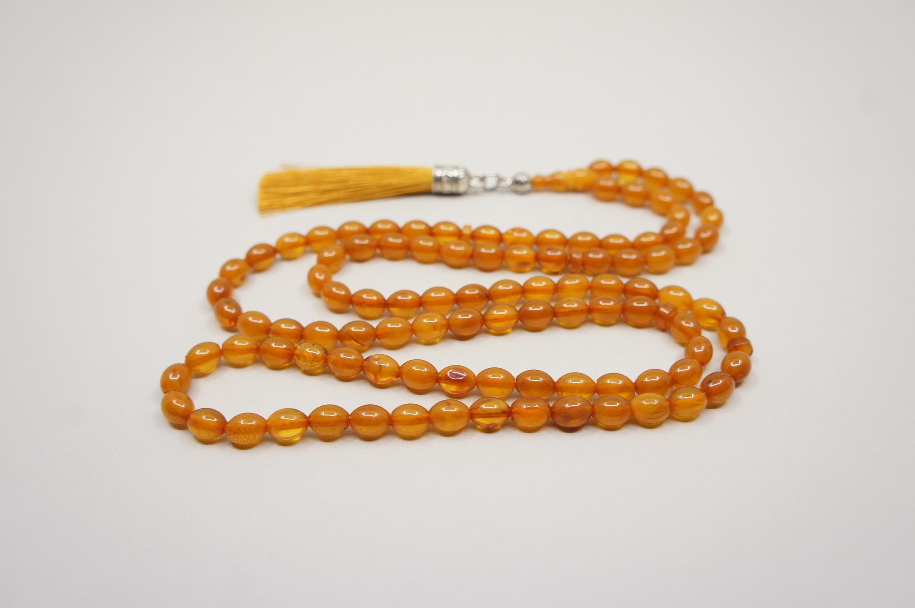 Islamic Natural Baltic Amber Prayer 99 Oval Beads, Handmade, Muslim Tasbih Misbaha Rosary #2112 - image 3