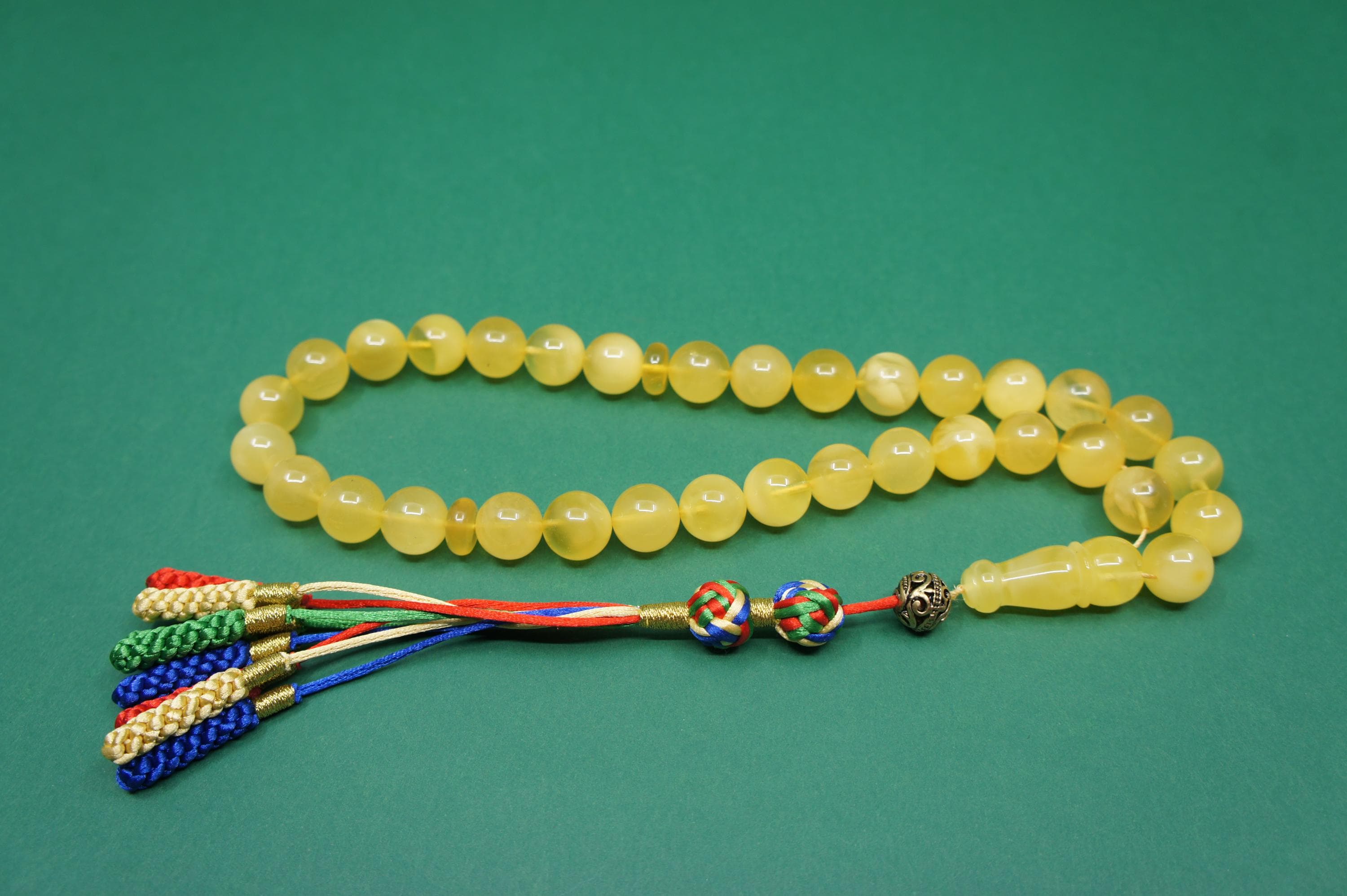Islamic Natural Baltic Amber Prayer 33 Round Beads: Muslim Tasbih Misbaha Rosary, Handmade #2011 - image 3