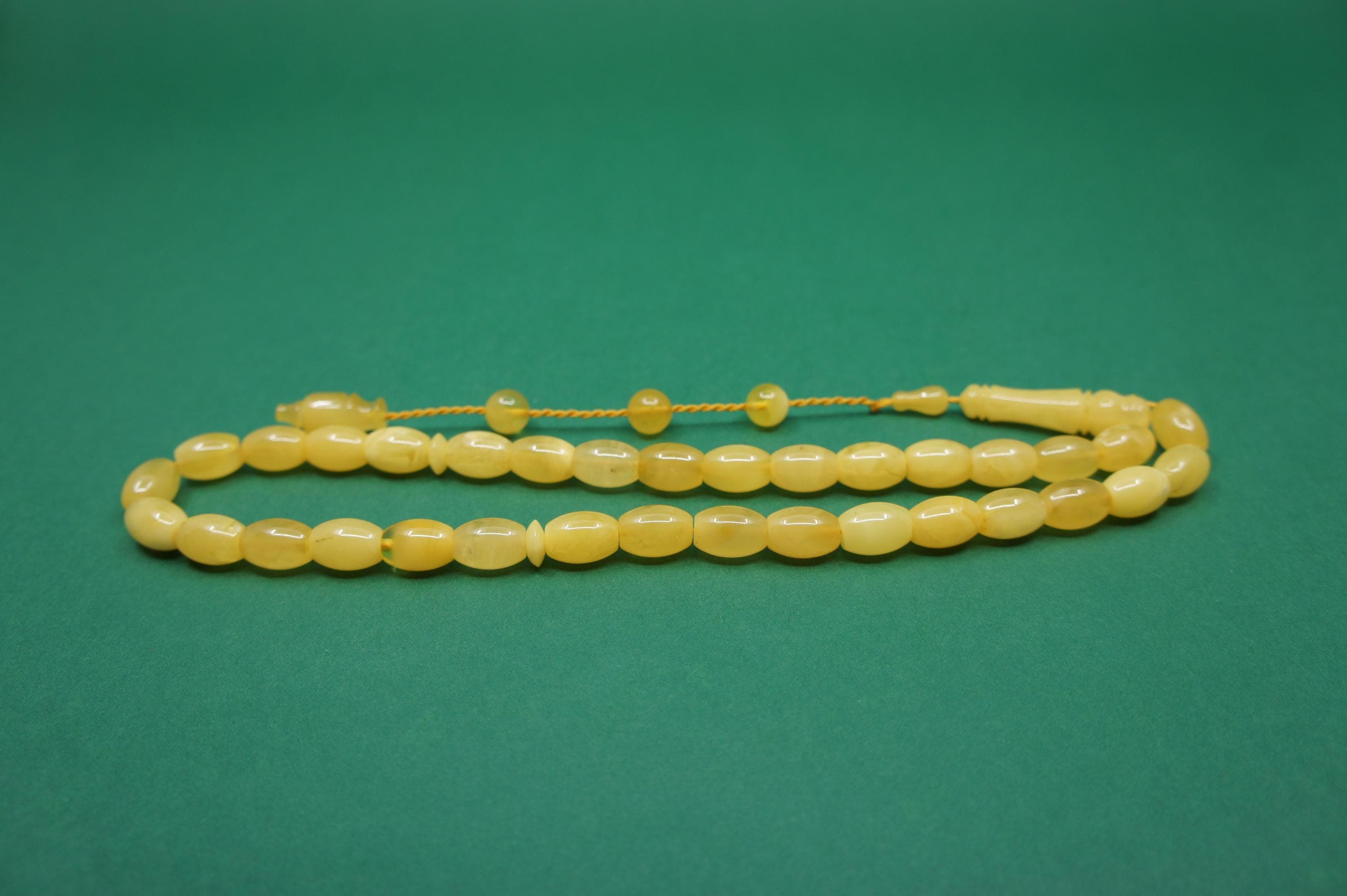 Islamic Natural Baltic Amber Prayer 33 Barrel Beads, Muslim Tasbih Misbaha, Handmade Rosary #2560 - image 4