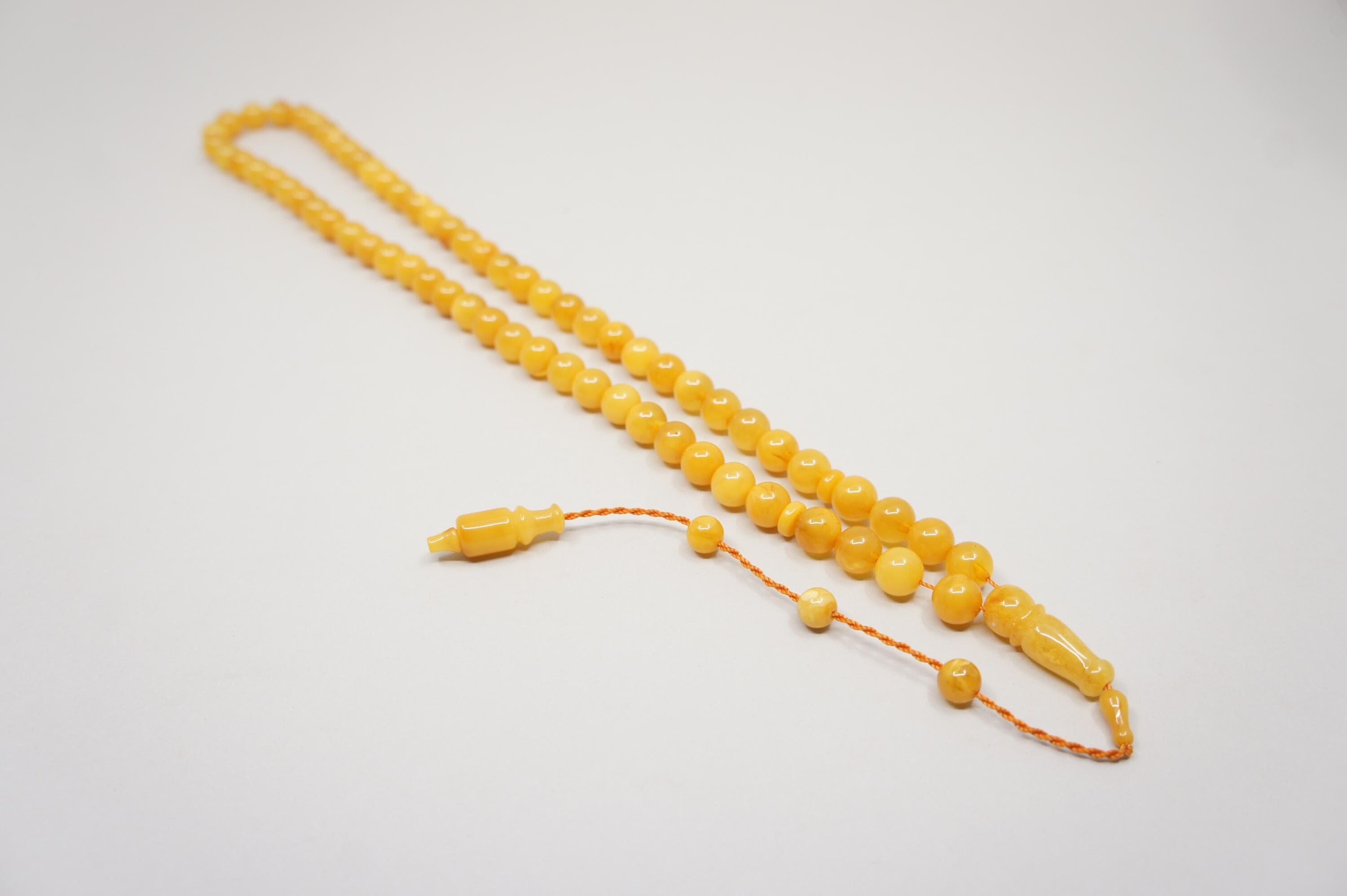 Islamic Natural Amber Prayer 66 Round Beads, Muslim Tasbih Misbaha, Handmade Prayer Rosary #1839 - image 4