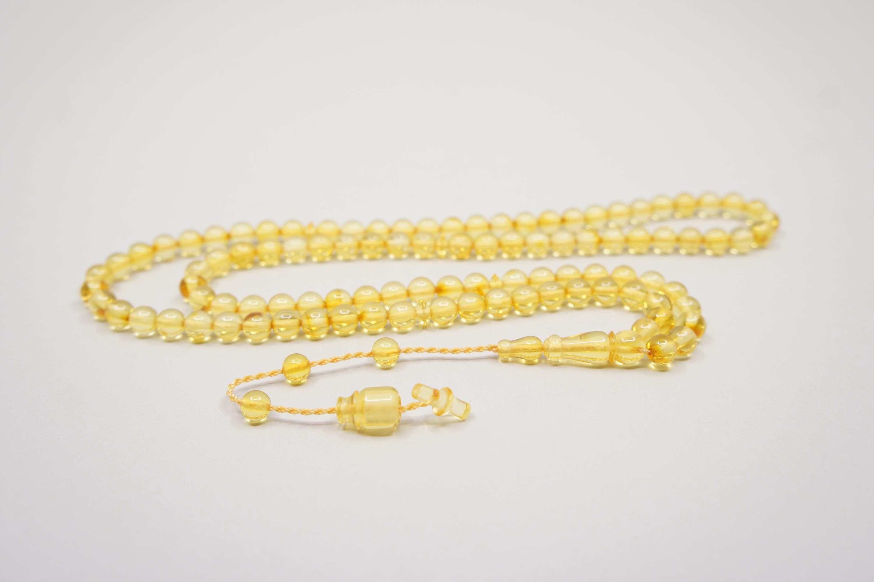 Islamic Natural Baltic Amber Prayer 33 Round Beads:  Muslim Tasbih Misbaha, Handmade Rosary #1992 - image 3