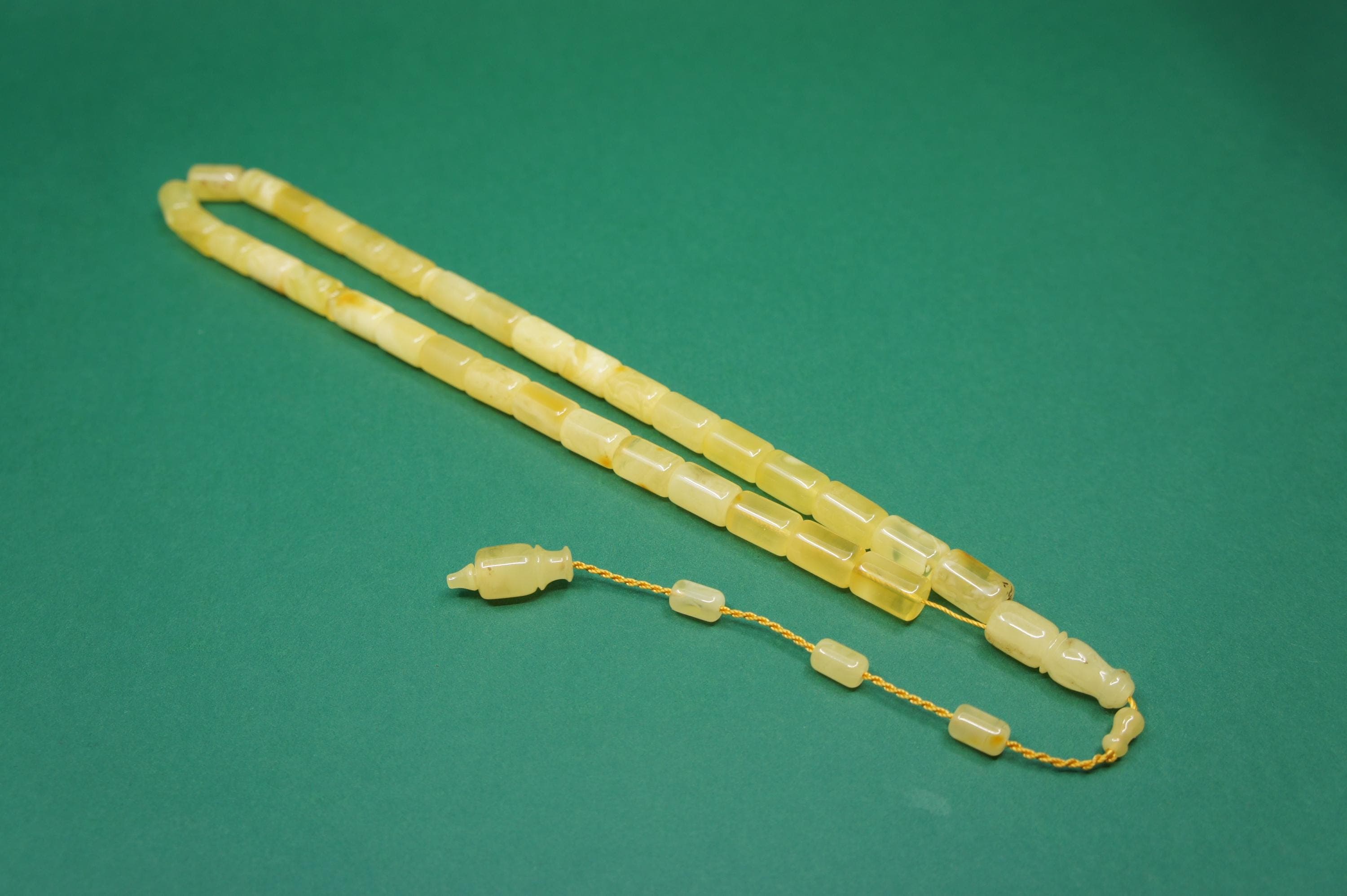 Islamic Natural Baltic Amber Prayer 33 Capsule Beads, Handmade Muslim Tasbih Misbaha Rosary #2736 - image 4