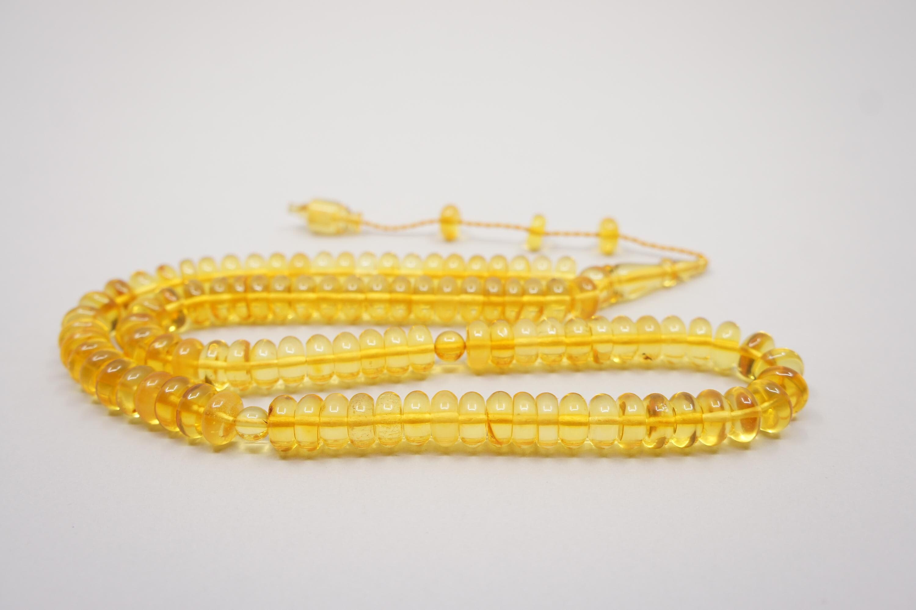 Islamic Baltic Amber Prayer 99 Spacer Shaped Beads, Muslim Tasbih Misbaha Handmade Rosary #2570 - image 4