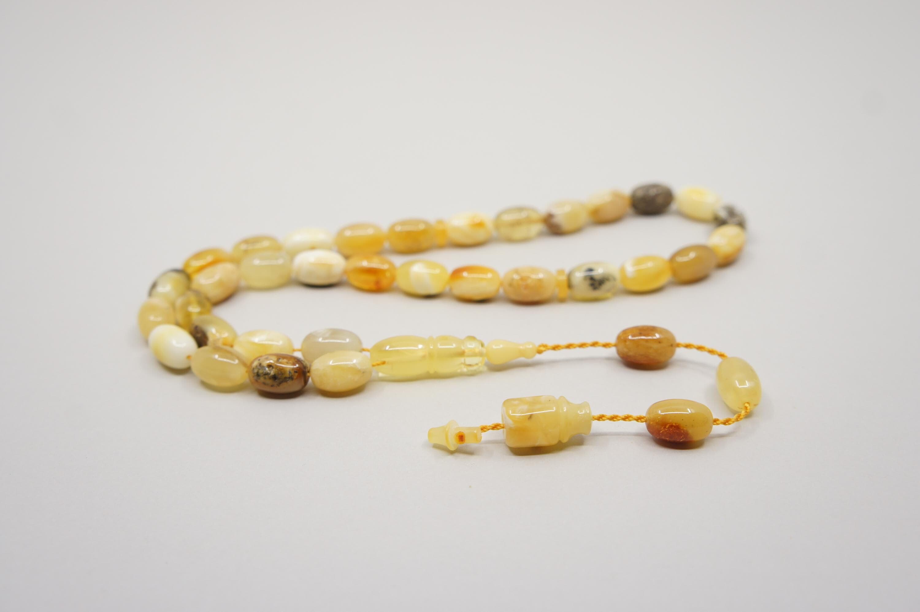 Islamic Natural Baltic Amber Prayer 33 Olive Beads, Muslim Tasbih Misbaha, Handmade Rosary #2351 - image 3