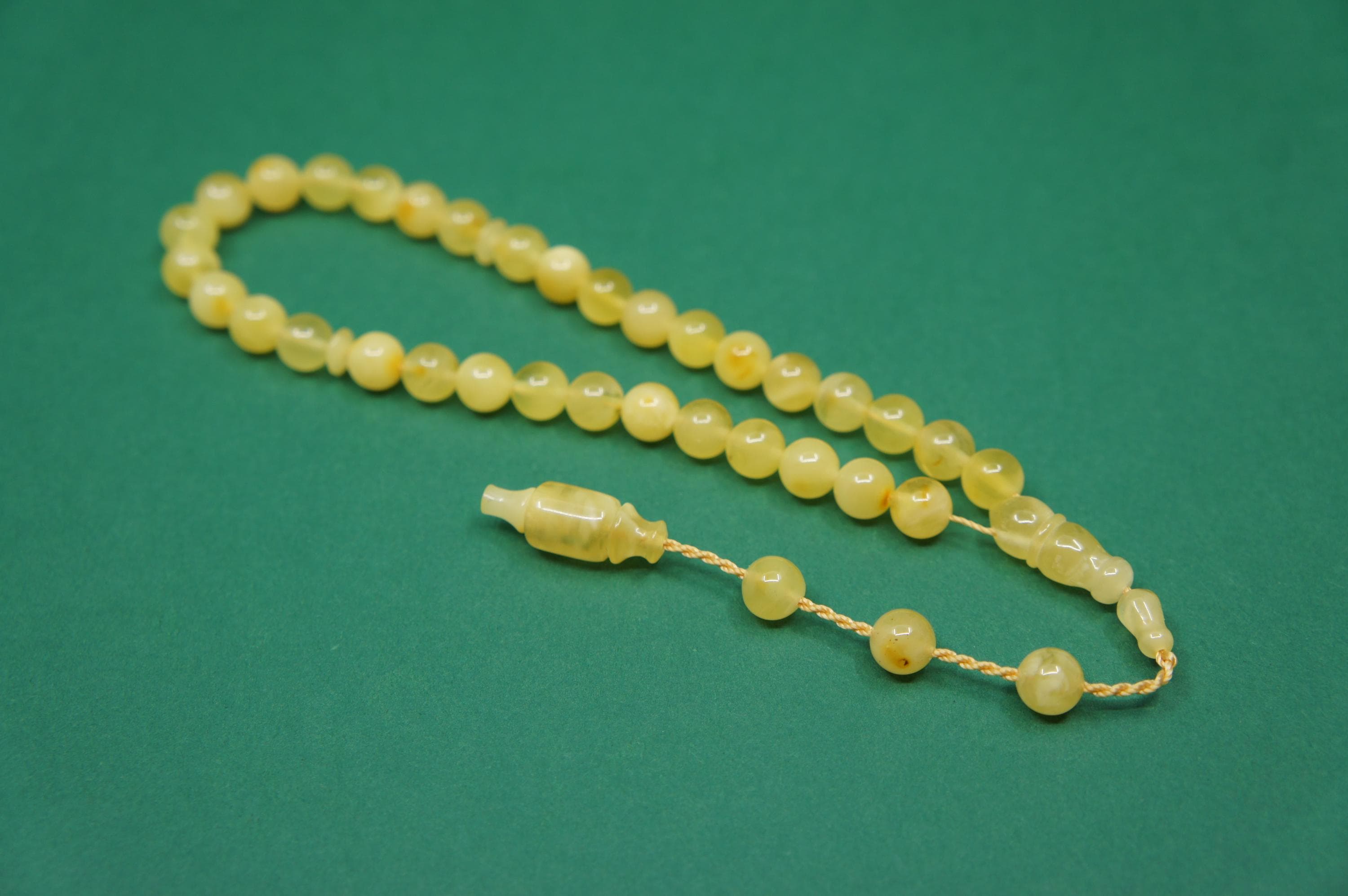 Islamic Natural Baltic Amber Prayer 33 Round Beads, Muslim Tasbih Misbaha, Handmade Rosary #2693 - image 4