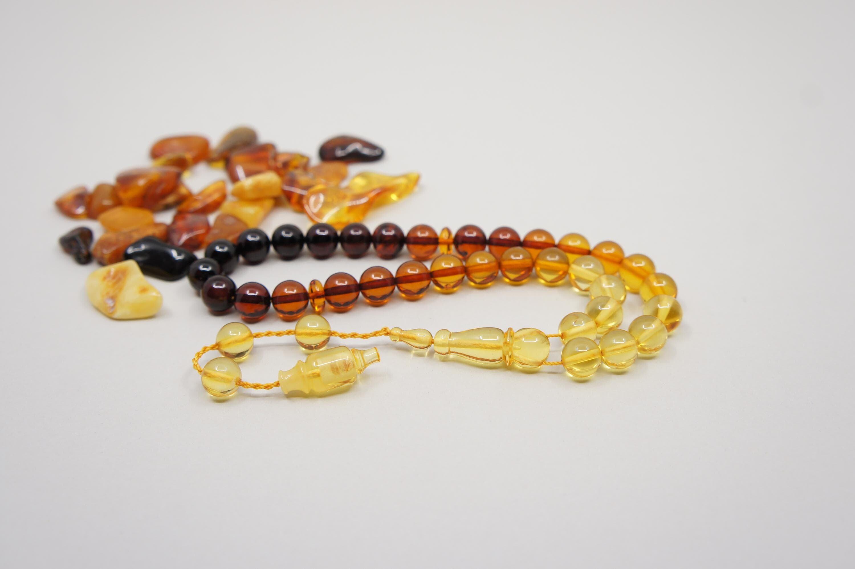 Islamic Natural Baltic Amber Prayer 33 Round Beads, Handmade, Muslim Tasbih Misbaha Rosary #2269