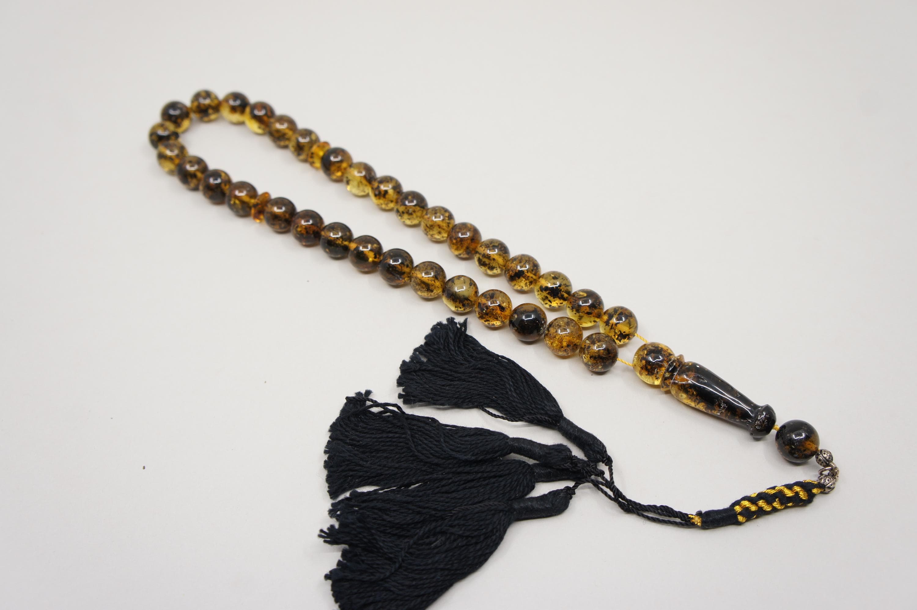 Islamic Baltic Inclusion Amber Prayer 33 Round Beads, Muslim Tasbih Misbaha, Handmade Rosary #2308 - image 3