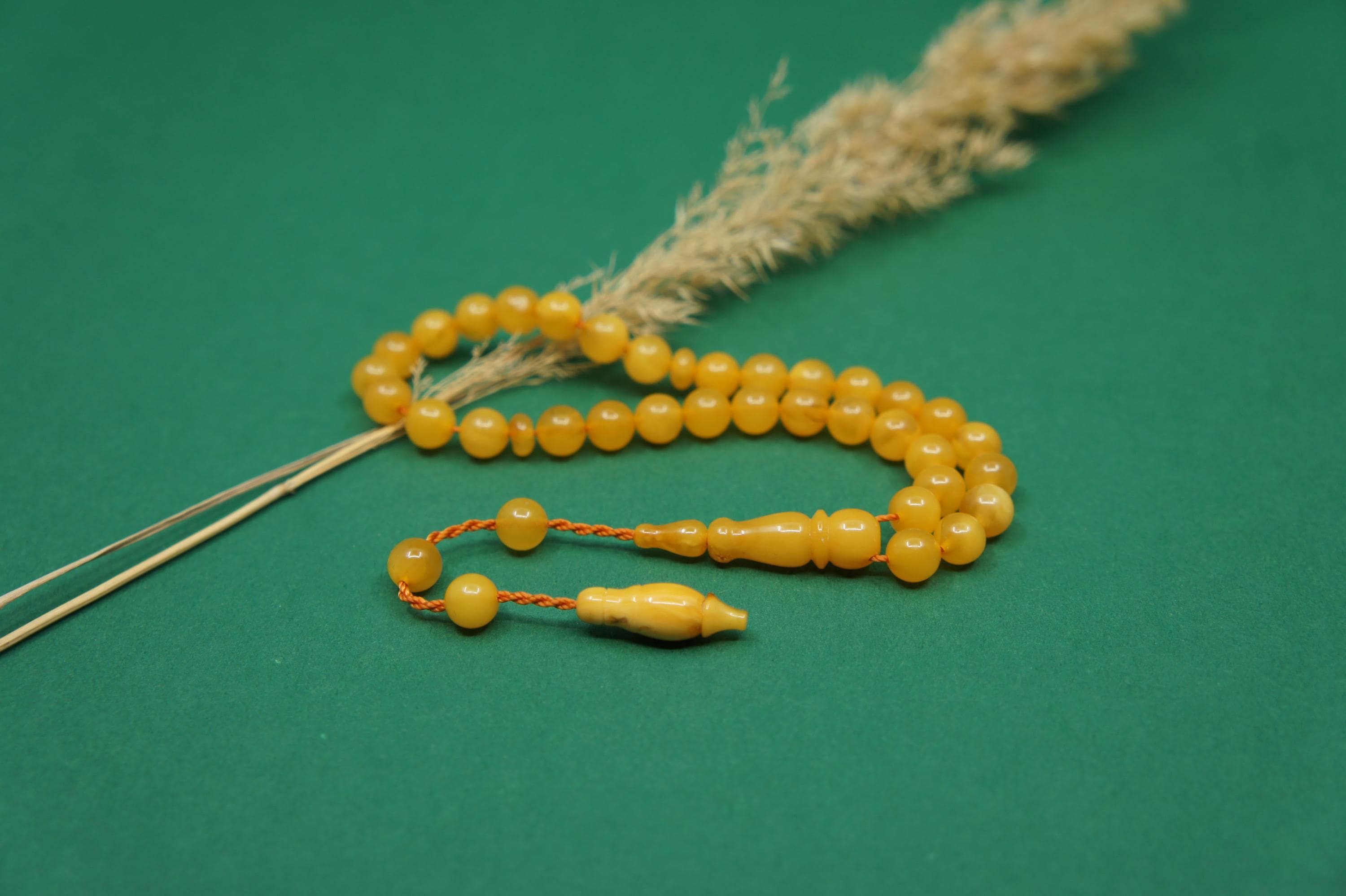 Islamic Natural Baltic Amber Prayer 33 Round Beads, Muslim Tasbih Misbaha Handmade Rosary #1747