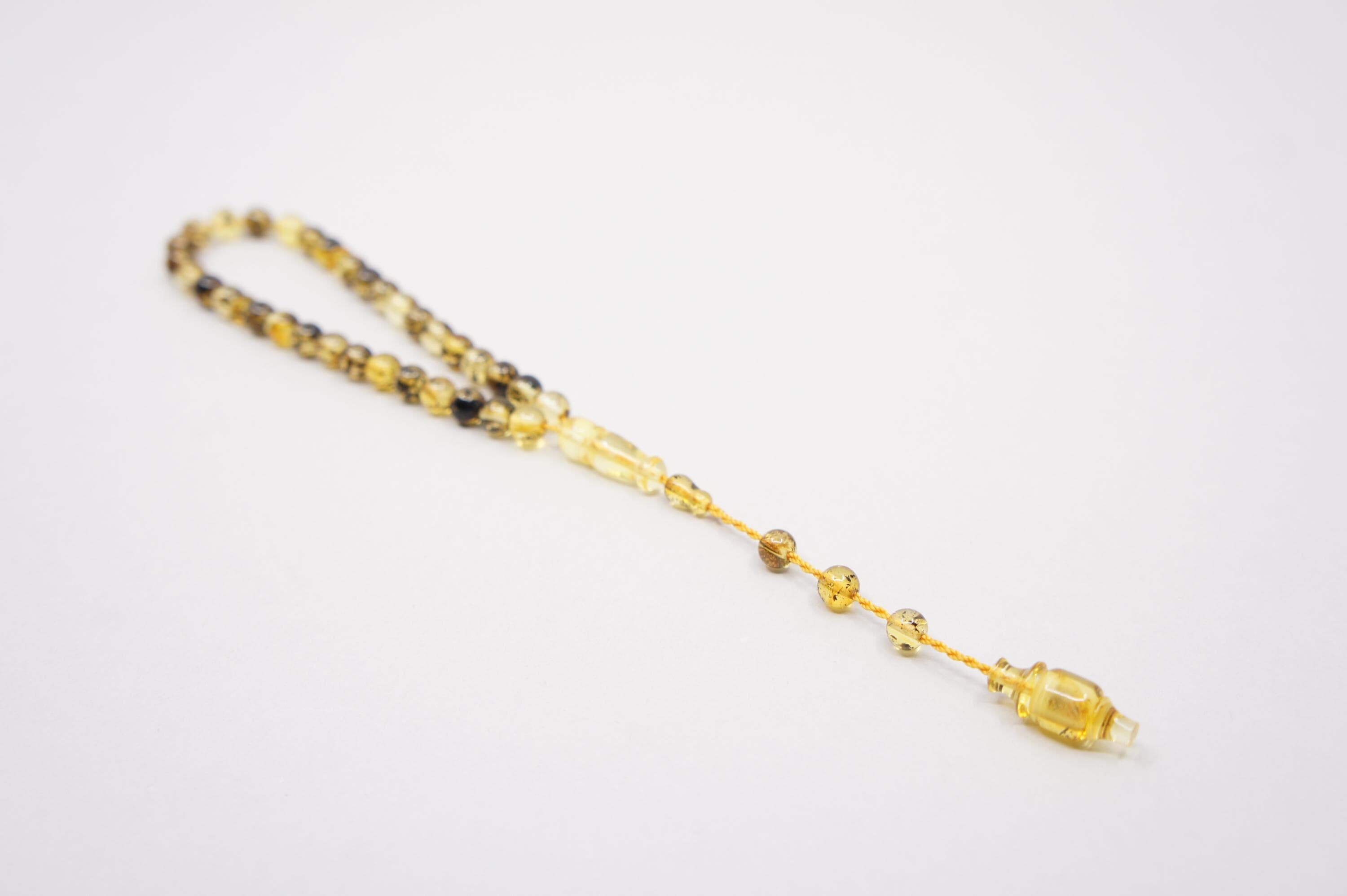 Islamic Natural Baltic Amber Prayer 33 Round Beads, Muslim Tasbih Misbaha Rosary, Handmade #1931 - image 4