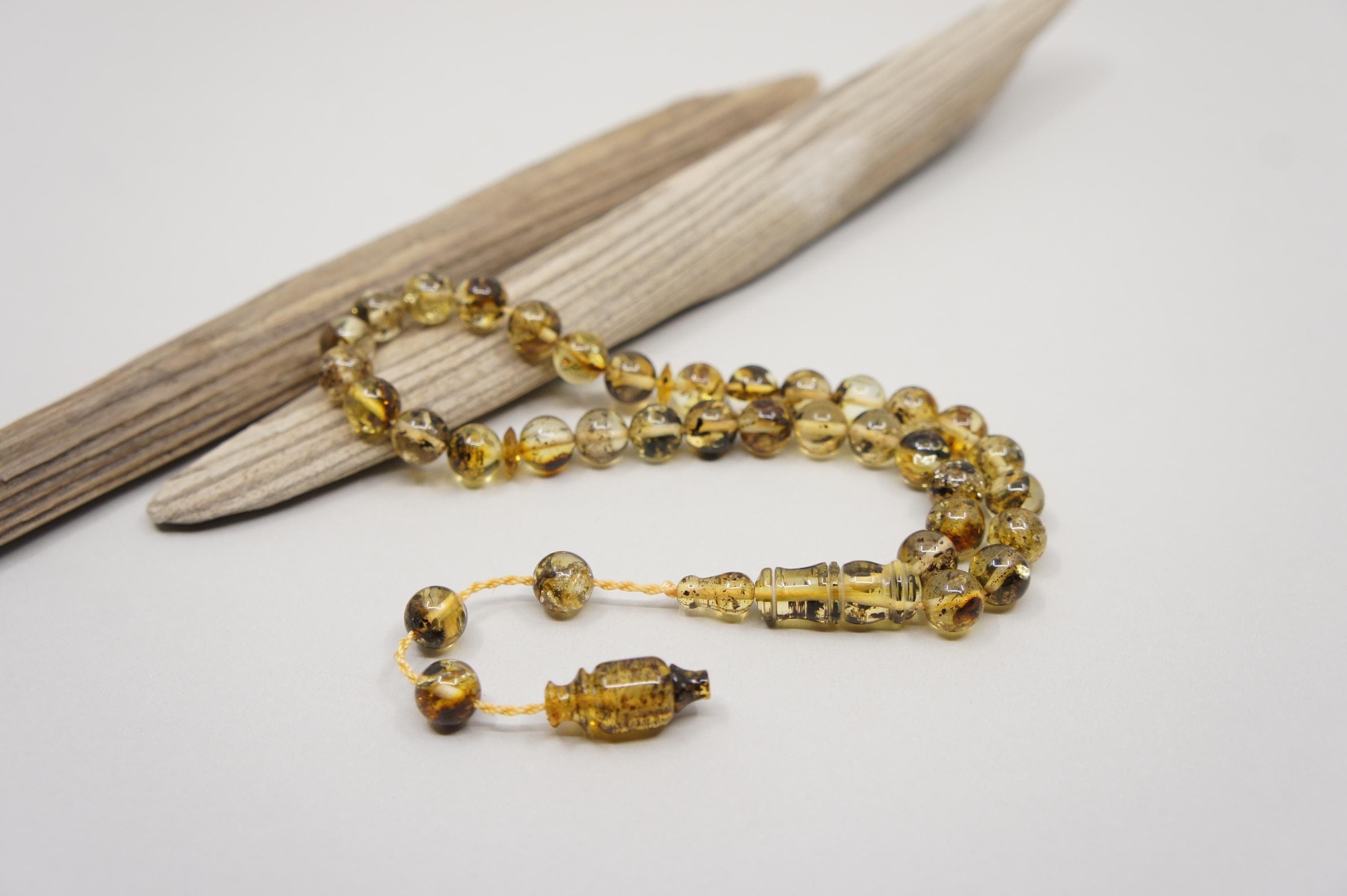 Islamic Natural Baltic Amber Prayer 33 Round Beads, Muslim Tasbih Misbaha, Handmade Rosary #1748